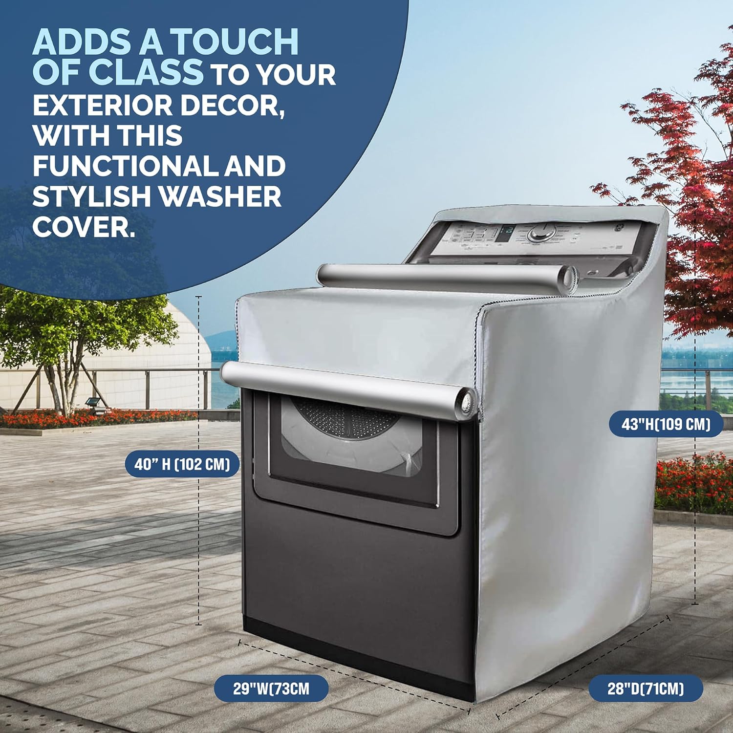 2 Pack - Outdoor Washer and Dryer Covers for the Top - Waterproof Dustproof Washing Machine Cover with Zipper Fits Top and Front Load Machines Washer Dryer Cover, Washer Covers (2 Pack - Platinum) ? ? ? ? ? - Image 4