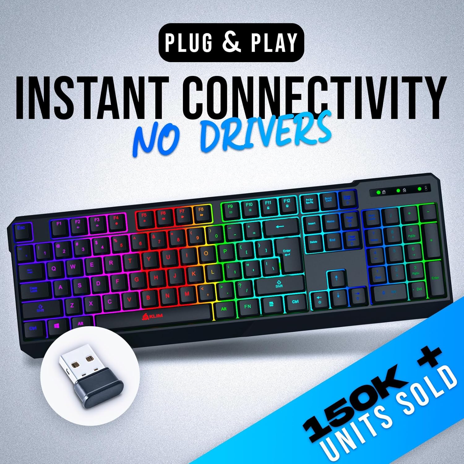 KLIM Chroma Wireless Gaming Keyboard RGB - Backlit Wireless Keyboard - Long-Lasting Rechargeable Battery - Quiet Water Resistant Ergonomic Keyboard - Teclado Gamer - PC PS5 PS4 Xbox One Mac - Black - Image 2