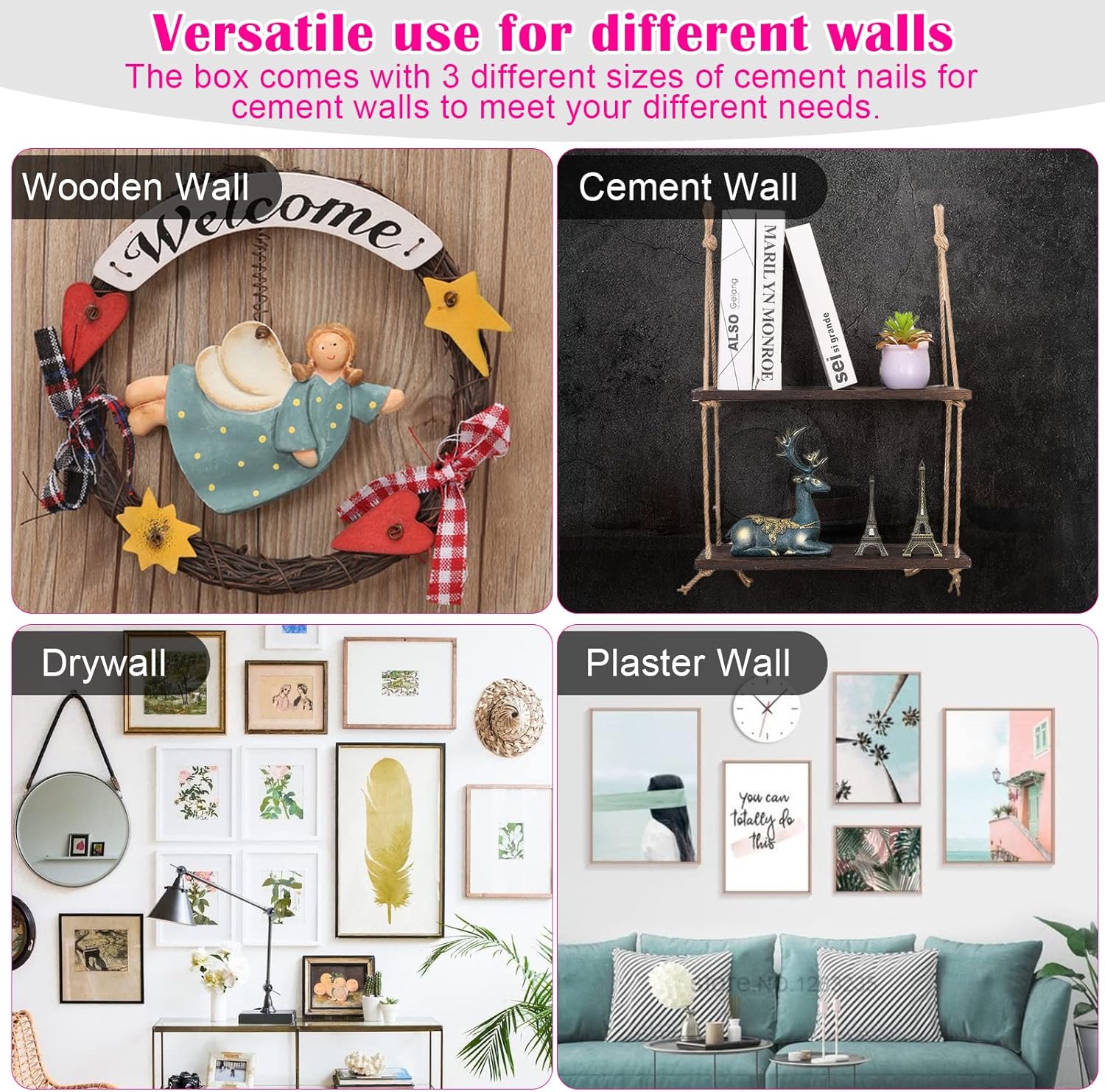 Picture Hanging Kit, 315pcs Hanging Hardware with Hooks, Wire, Nails, D Ring, Wall Hanging Kit with Hangers, Magnetic Level and Small Pink Claw Hammer, nails for hanging pictures for Home Decor ? ? ? ? ? - Image 4