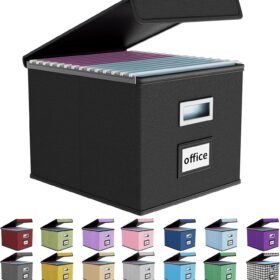 Huolewa Upgraded Portable File Organizer Box, Large Linen Hanging Office Document Storage Box with Lid - Black, Collapsible Filing & Storage Boxes for Office/Decor/Home - 14.9 x 12.59 x 10.8 inch ?   ?   ?  ?   ?