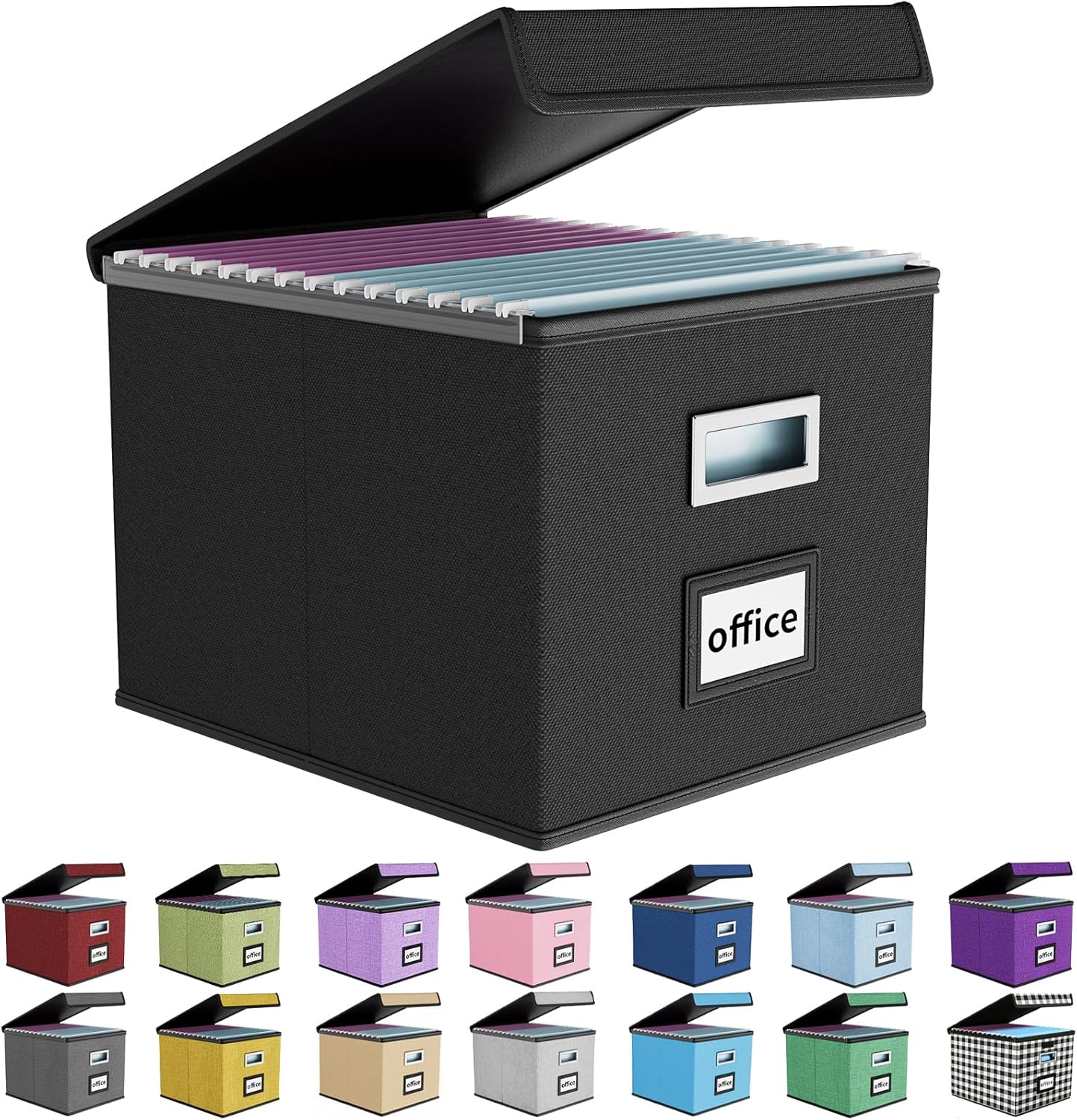 Huolewa Upgraded Portable File Organizer Box, Large Linen Hanging Office Document Storage Box with Lid - Black, Collapsible Filing & Storage Boxes for Office/Decor/Home - 14.9 x 12.59 x 10.8 inch ? ? ? ? ?