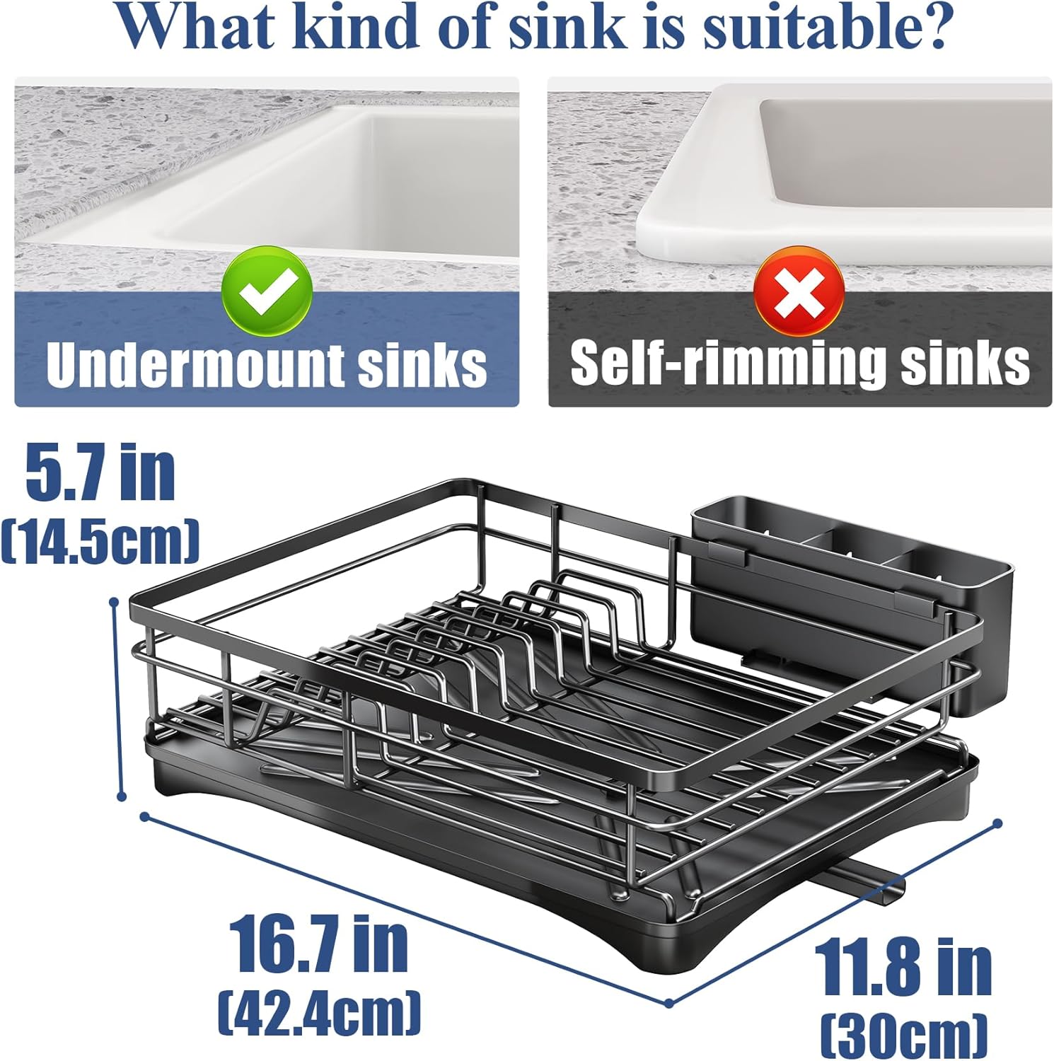 Dish Drying Rack for Kitchen Counter - Large Dish Rack with Drainboard, Rustproof Dish Drainer with Utensil Holder for Sink, Black - Image 5