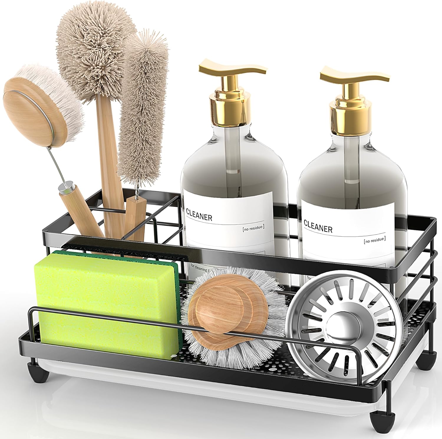 Cisily Sponge Holder for Kitchen, Sink Organizer, Kitchen Sink Accessories with Drip Tray, Rustproof and Non-Slip, Sponge Holder, Kitchen Utensils for New Home (Matte Black) ? ? ? ? ?