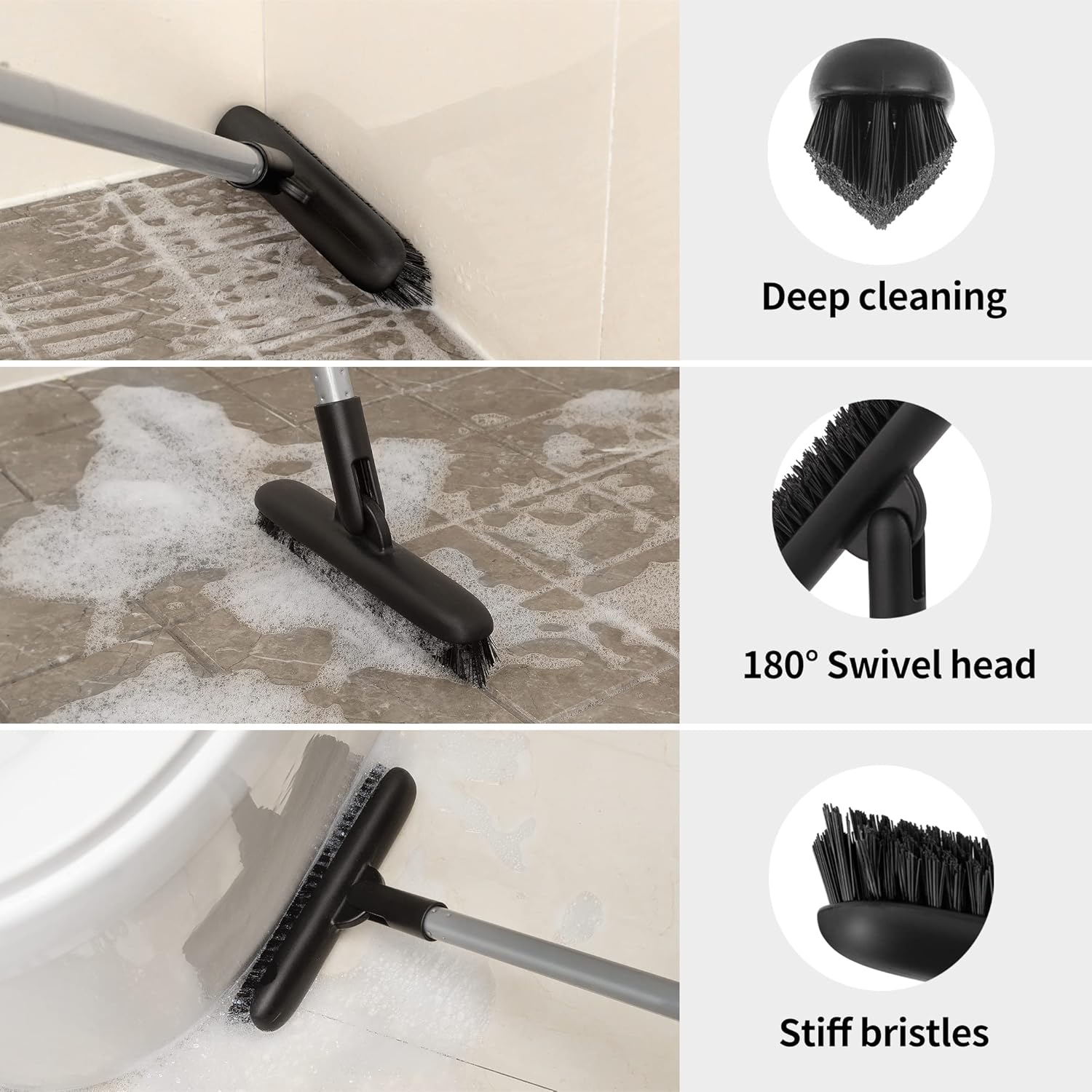 MR.SIGA Heavy Duty Grout Scrub Brush with Long Handle, Shower Floor Scrubber for Cleaning, Tile Scrub Brush with Stiff Bristles - Image 3