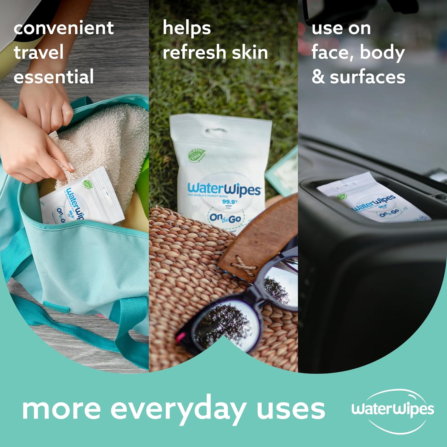 WaterWipes On The Go Wipes, 99.9% Water-Based Wipes for Travel, Sports, and to Refresh Skin, Unscented & Hypoallergenic, 28 Count (1 Pack) ? ? ? ? ? - Image 5