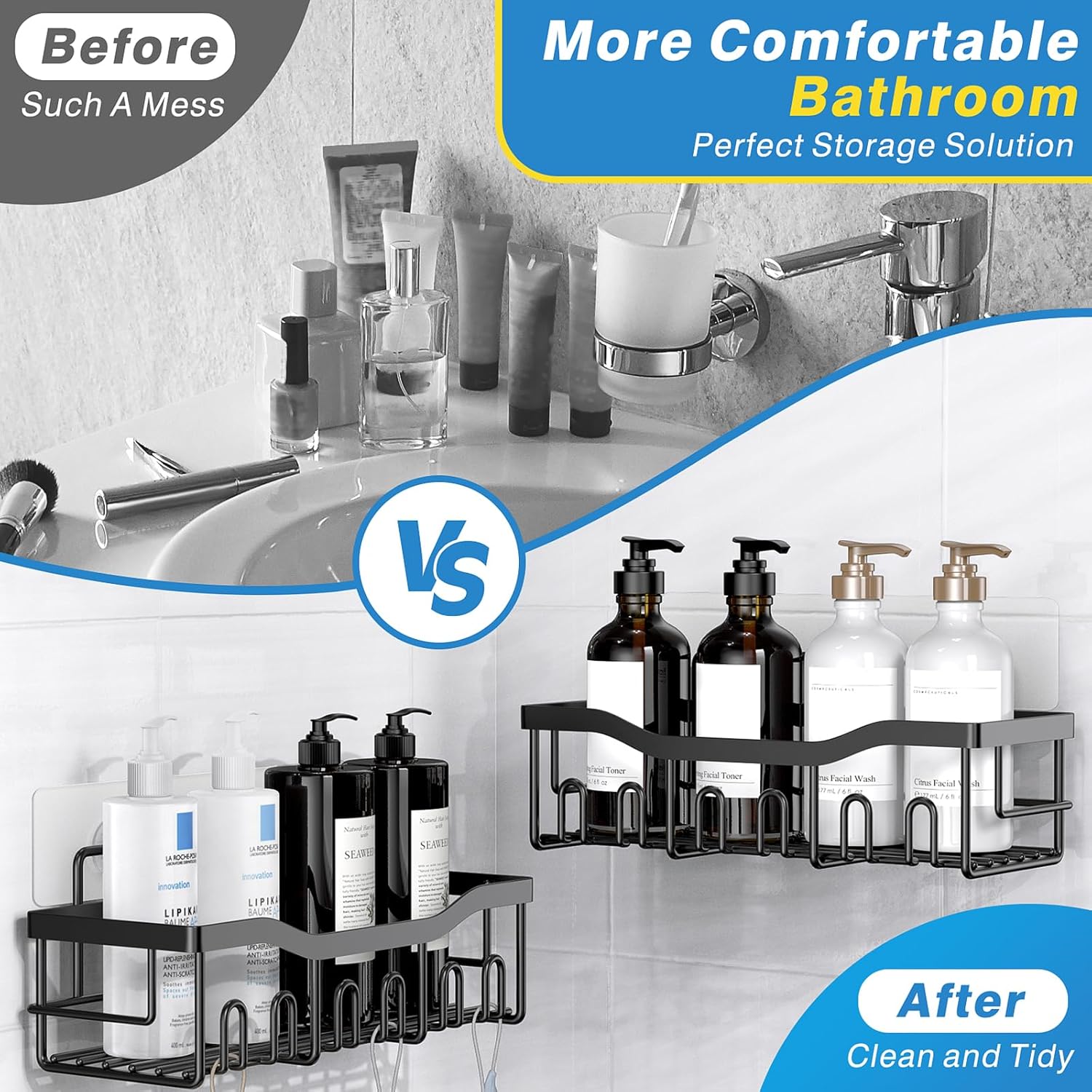 Adhesive Shower Caddy, 5 Pack Rustproof Stainless Steel Bath Organizers With Large Capacity, No Drilling Shelves for Bathroom Storage & Home Decor ? ? ? ? ? - Image 3