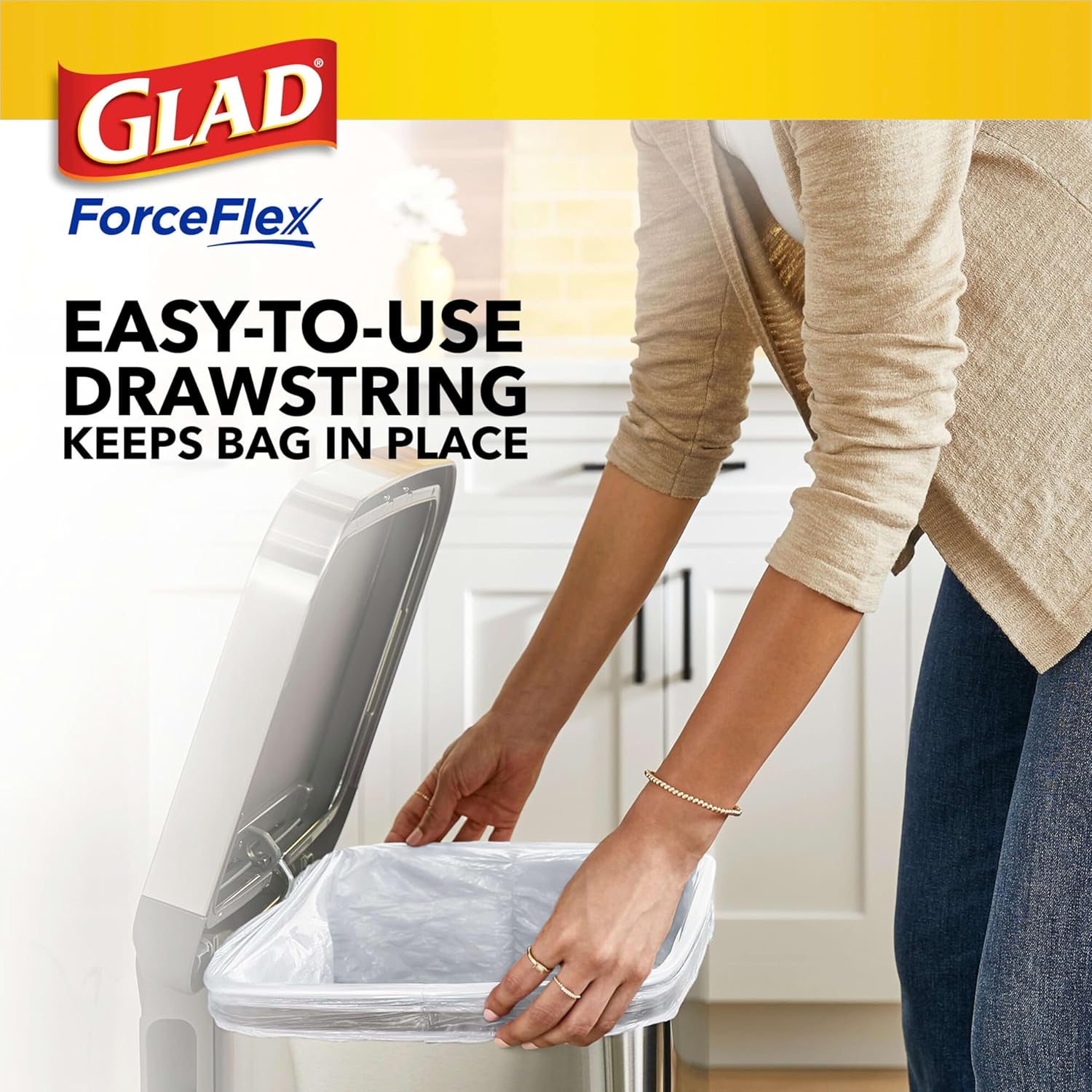 Glad ForceFlex Tall Kitchen Trash Bags, 13 Gal, Gain Moonlight Breeze, 100 Ct (Package May Vary) - Image 4