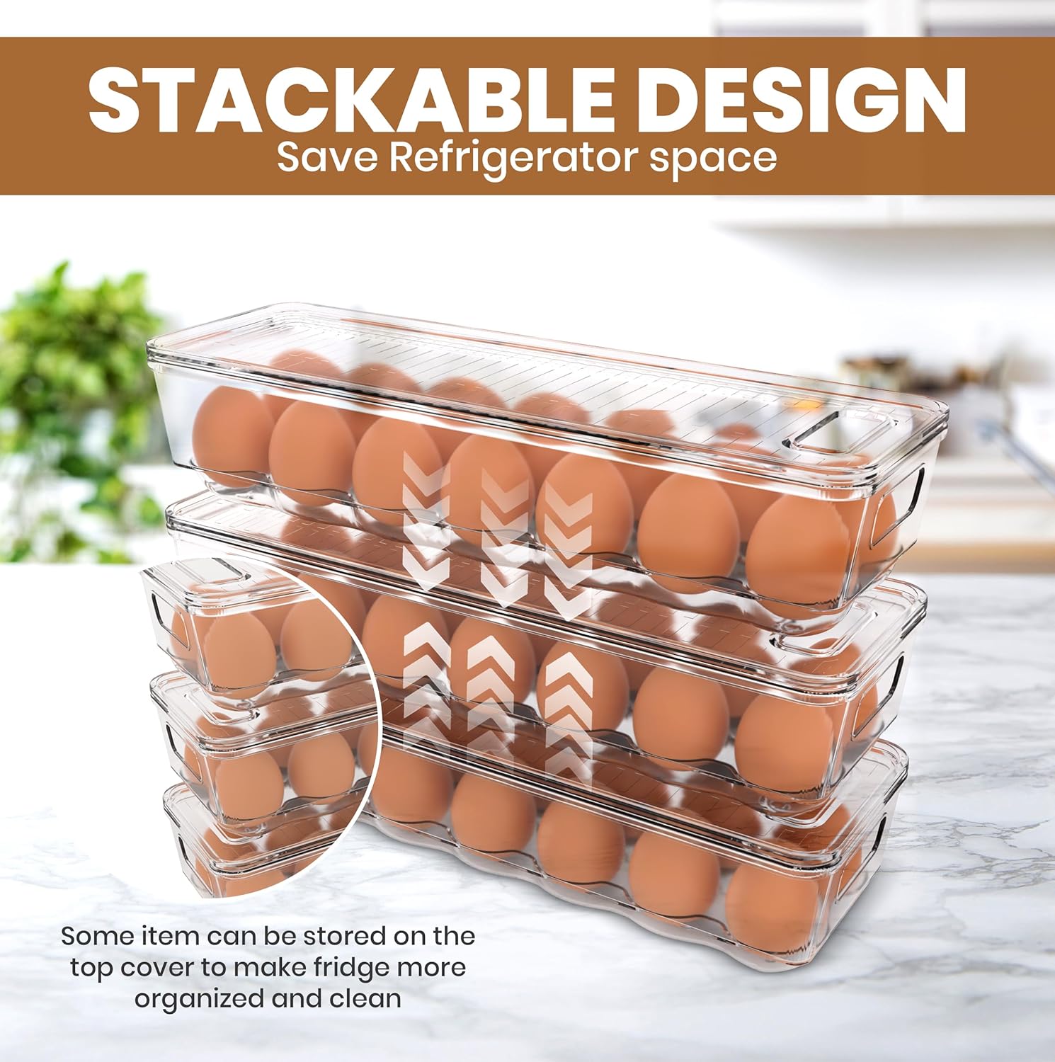 Utopia Home Egg Container With Lid and Handle for Refrigerator - Pack of 3 - Clear Stackable Egg Holder for Kitchen Storage and organization ? ? ? ? ? - Image 6