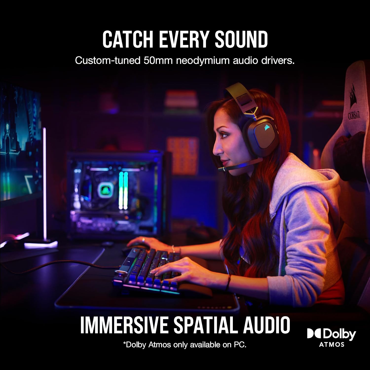CORSAIR HS80 RGB WIRELESS Multiplatform Gaming Headset - Dolby Atmos - Lightweight Comfort Design - Broadcast Quality Microphone - iCUE Compatible - PC, Mac, PS5, PS4 - Black ? ? ? ? ? - Image 3