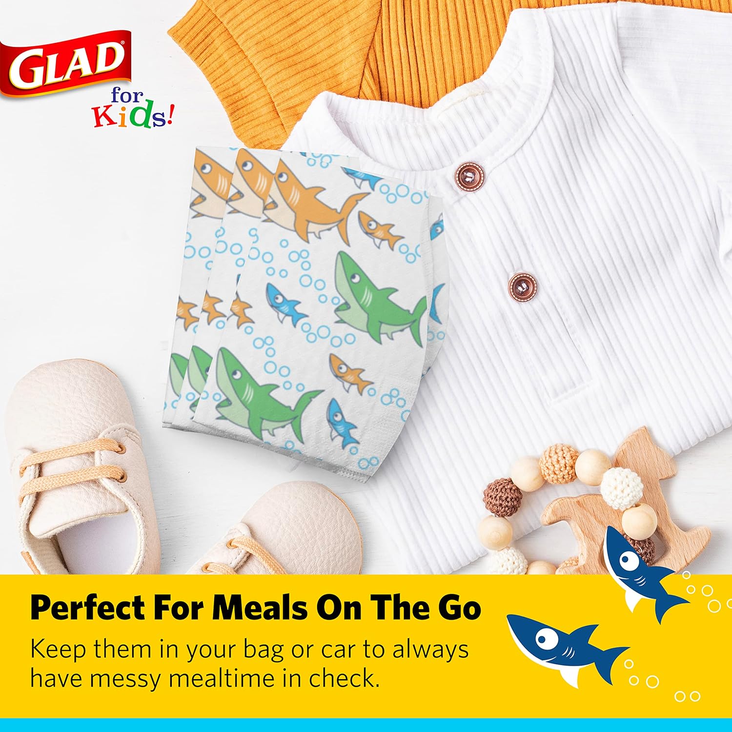 Glad for Kids Sharks Paper Bibs, 30 Count - Disposable Paper Bibs with Cute Sharks Design for Kids - Travel Bibs for Kids - Art & Craft Disposable Kids Bibs ? ? ? ? ? - Image 4