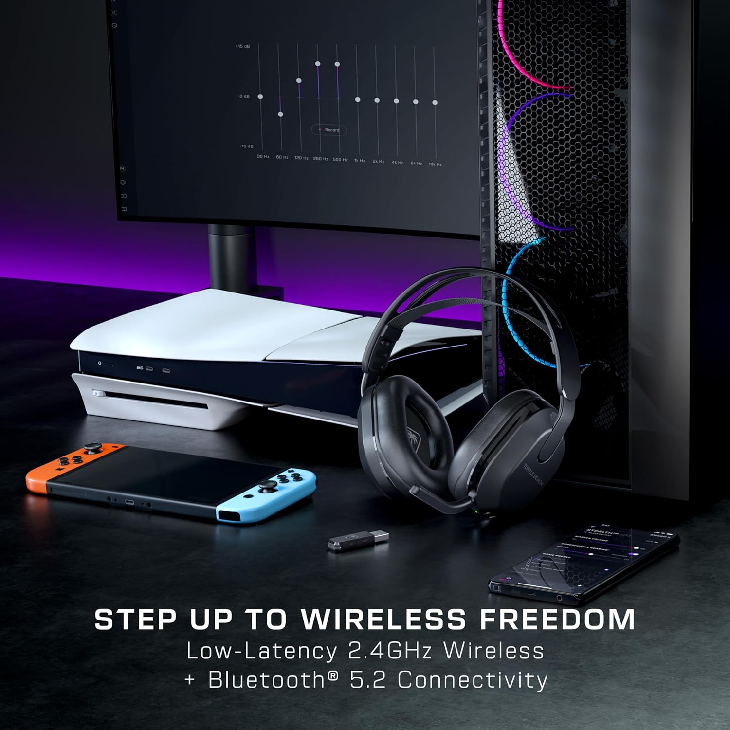 Turtle Beach Stealth 500 Wireless Amplified Gaming Headset for PS5, PS4, PC, Nintendo Switch, & Mobile ? 40-Hr Battery, Bluetooth, Memory Foam Cushions, Flip-to-Mute Mic, EQ Presets ? Black ? ? ? ? ? - Image 2