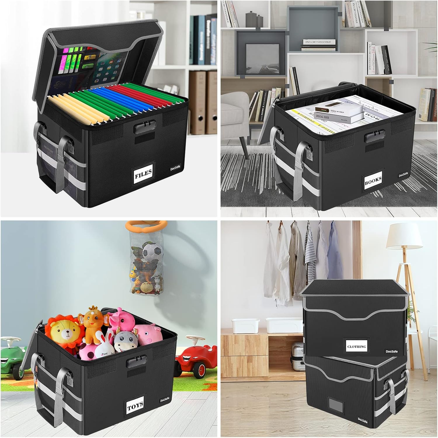 DocSafe File Box Fireproof Document Box with Lock,File Storage Organizer Box with Mesh Pockets,Collapsible Portable File Box Home Office File Cabinet with Handle for Hanging Letter/Legal Folder,Black ? ? ? ? ? - Image 2