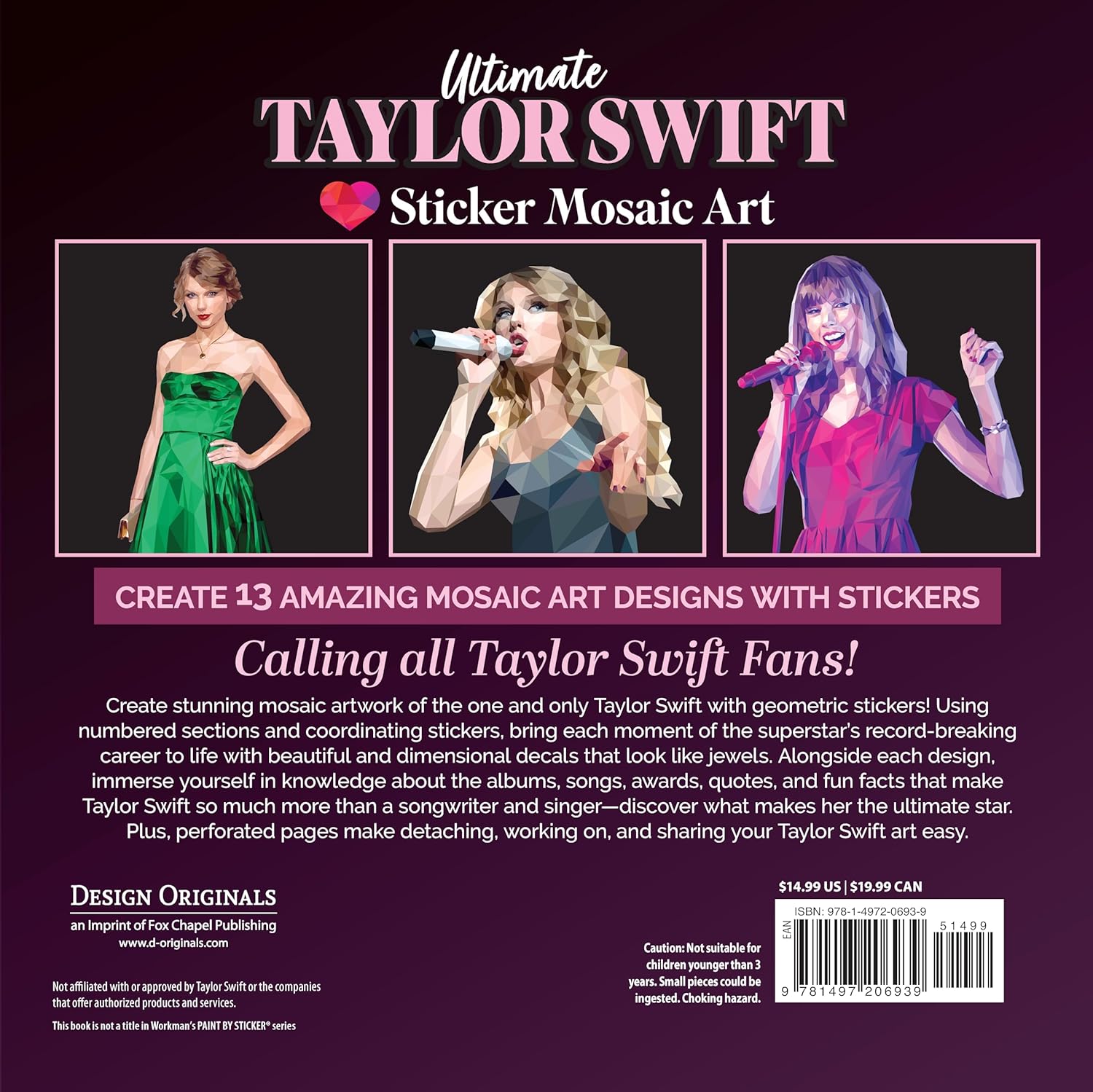 Ultimate Taylor Swift Sticker Mosaic Art: 13 Fearless Mosaic Art Designs & Fun Facts (Design Originals) For Swifties of All Ages - Removable, Reusable Stickers ? ? ? ? ? - Image 2