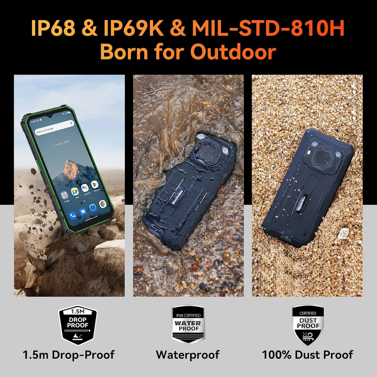 Rugged Phones Unlocked, 2023 Blackview BV6200 Rugged Smartphone, 13000mAh Battery 18W Fast Charge, Android 13, 8GB+64GB/2TB Expand, Loudest Speaker Waterproof Mobile Phones,Three Card Slots,Glove Mode ? ? ? ? ? - Image 4