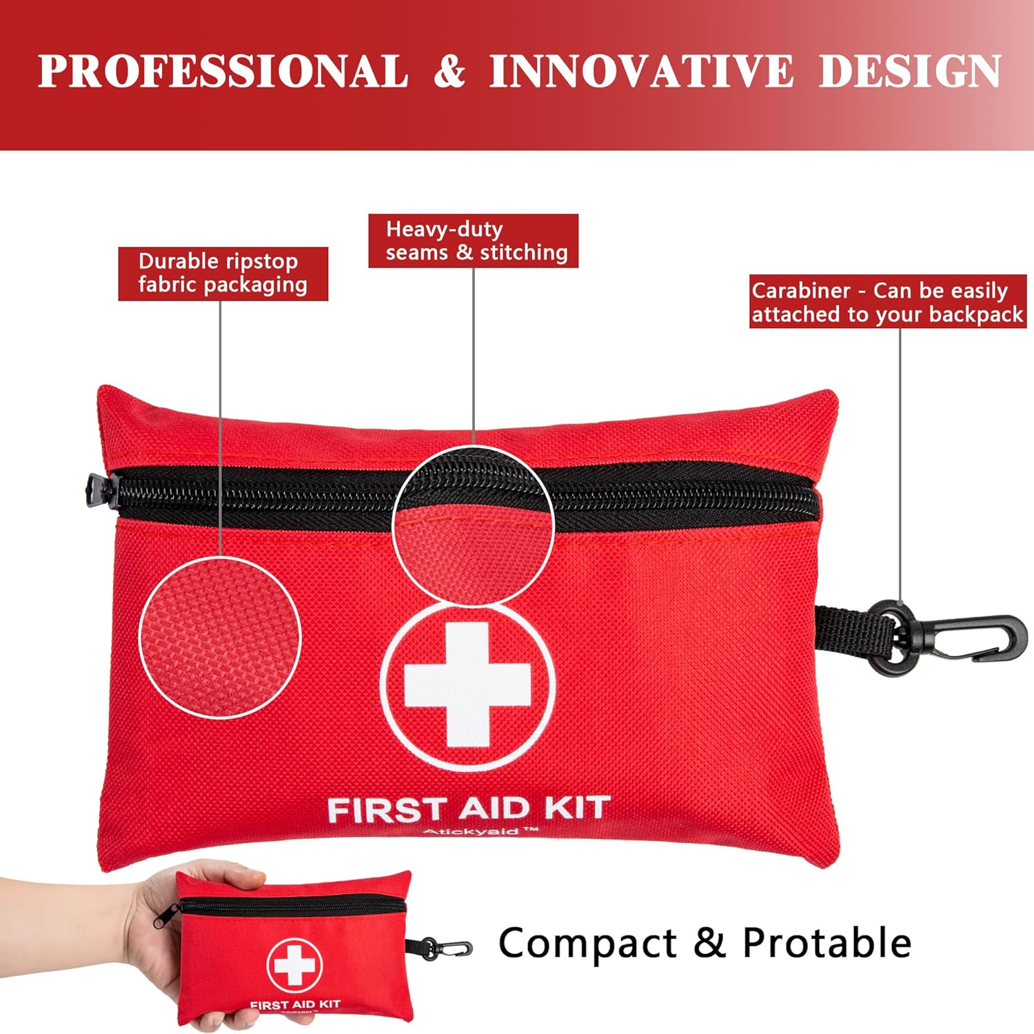 Mini First Aid Kit - 140 Piece Small First Aid Medical Kit for Car, Home, Office, Travel, Camping, Sports, Outdoor, School - Emergency First Aid Supplies and Survival Kit ? ? ? ? ? - Image 4