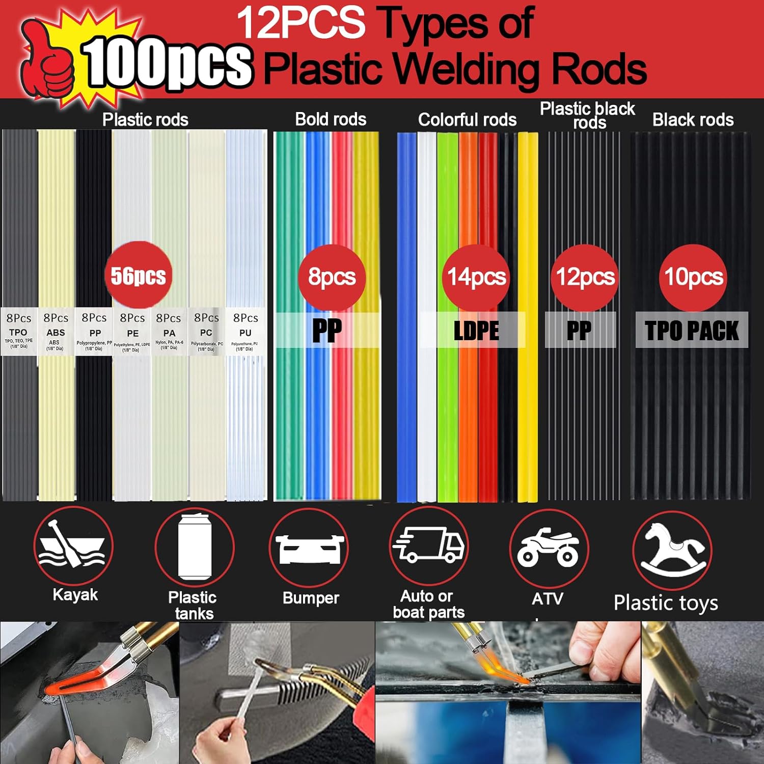 Upgraded 220W Plastic Welder, 2 in 1 Plastic Welding Kit Plastic Repair Welder Kit 1000PCS Hot Stapler Soldering Gun with 100PCS Plastic Welding Rods Car Bumper Repair Kit for Most Plastic Repair - Image 4