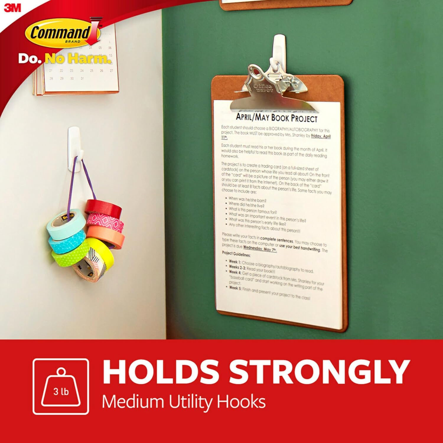 Command Medium Utility Hooks, 20 Hooks and 24 Command Strips, Damage Free Hanging Wall Hooks with Adhesive Strips, No Tools Adhesive Hooks for Hanging, Organization and Storage, Holds up to 3 lb ? ? ? ? ? - Image 3