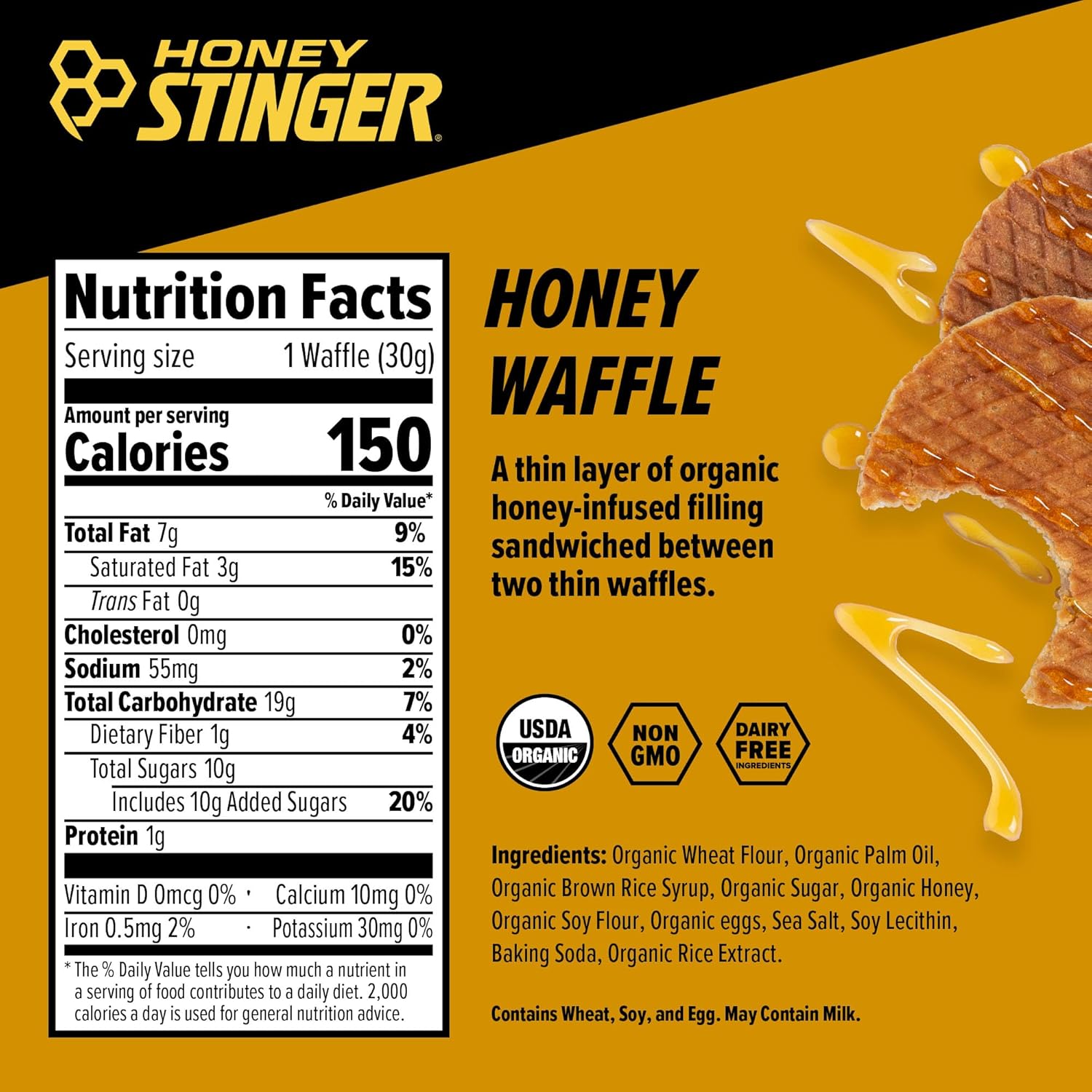 Honey Stinger Organic Honey Waffle, Energy Stroopwafel for Exercise, Endurance and Performance, Sports Nutrition for Home & Gym, Pre & During Workout, Box of 16 Waffles, 16.96 Ounce (Pack of 16) ? ? ? ? ? - Image 2