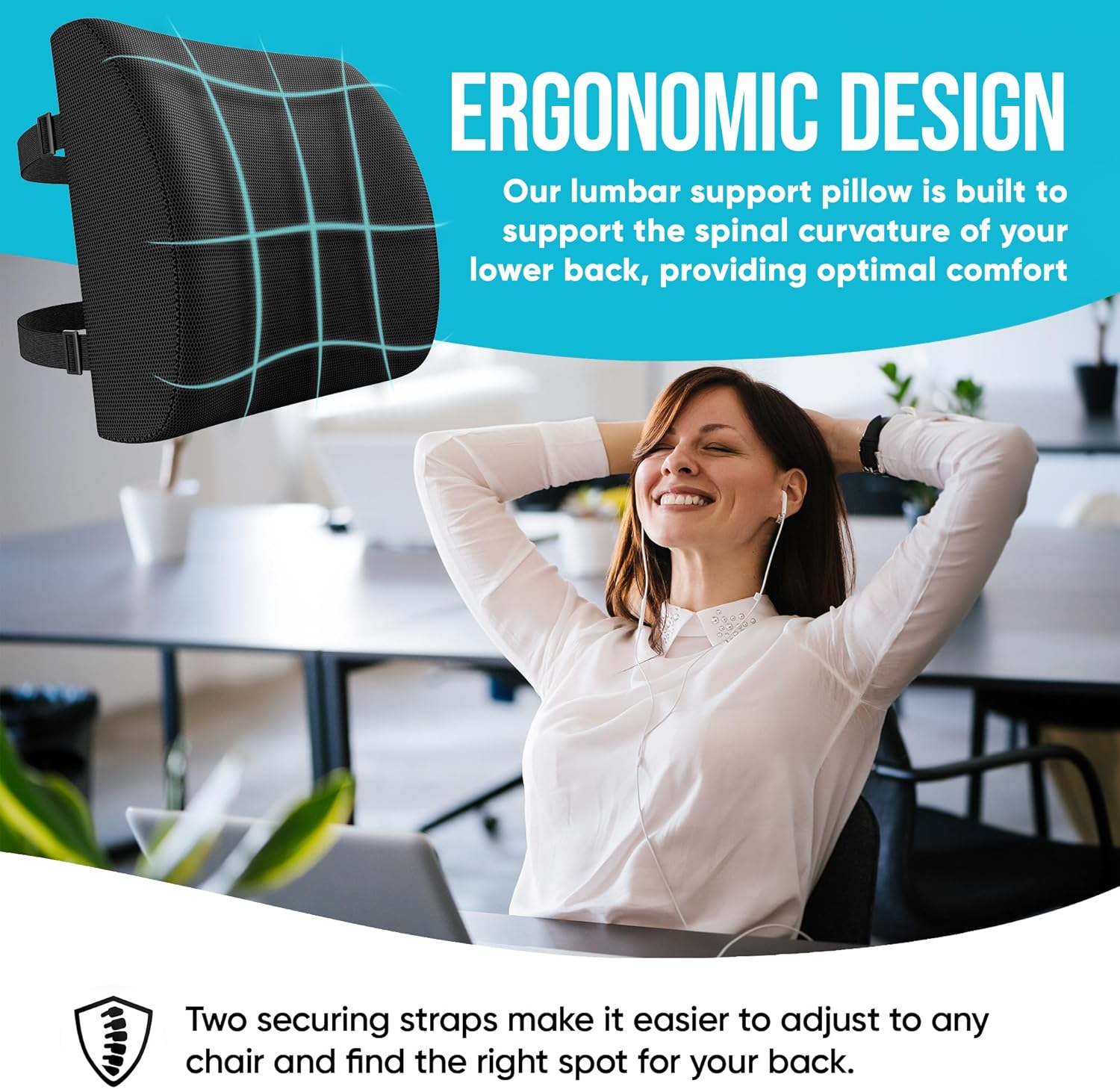 FORTEM Seat Cushion and Lumbar Support for Office Chair, Desk Chair Cushion, Memory Foam Office Chair Cushion, Non Slip Sitting and Back Pillow for Gaming, Car Seat Cushion, Chair Pad ? ? ? ? ? - Image 6