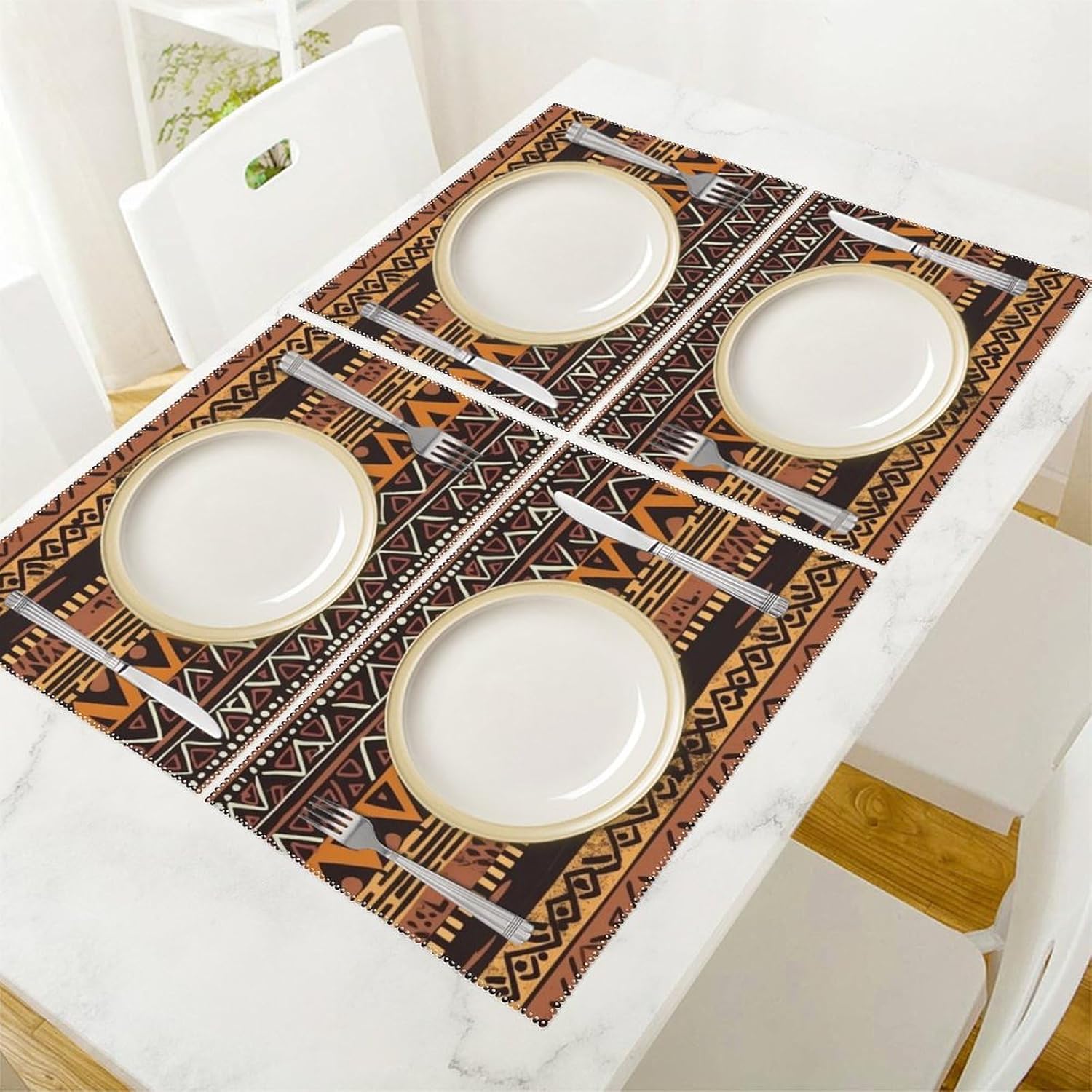 African Mud Cloth Tribal Kitchen Placemats Set 6 Heat Resistant Canvas Table Mats Rectangle Place Mats for Dining Table Washable Placemat for Party Decor Indoor Outdoor - Image 5