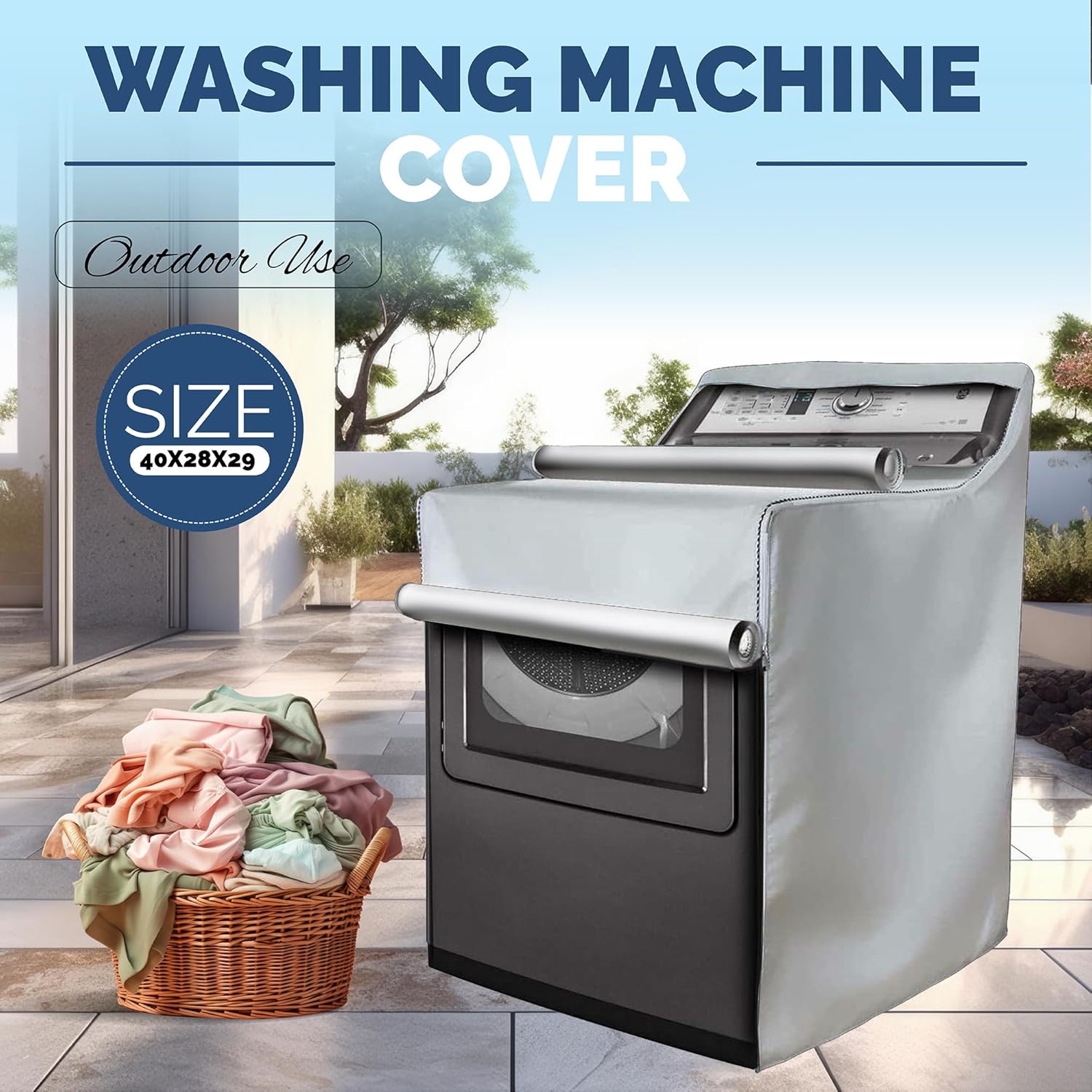 2 Pack - Outdoor Washer and Dryer Covers for the Top - Waterproof Dustproof Washing Machine Cover with Zipper Fits Top and Front Load Machines Washer Dryer Cover, Washer Covers (2 Pack - Platinum) ? ? ? ? ? - Image 2