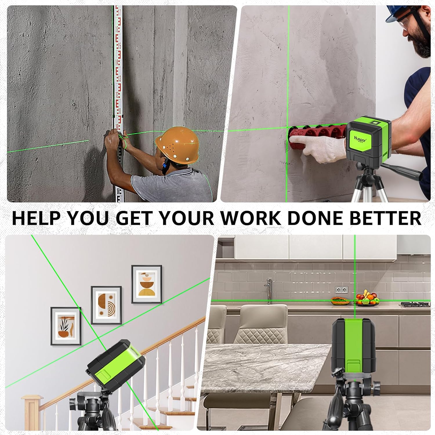 HUEPAR Laser Level, 100ft Self-Leveling Green Cross Line Laser for Picture Hanging, Tile, Decoration & DIY Indoor Construction ? 360? Magnetic Base & Battery Included ? ? ? ? ? - Image 4