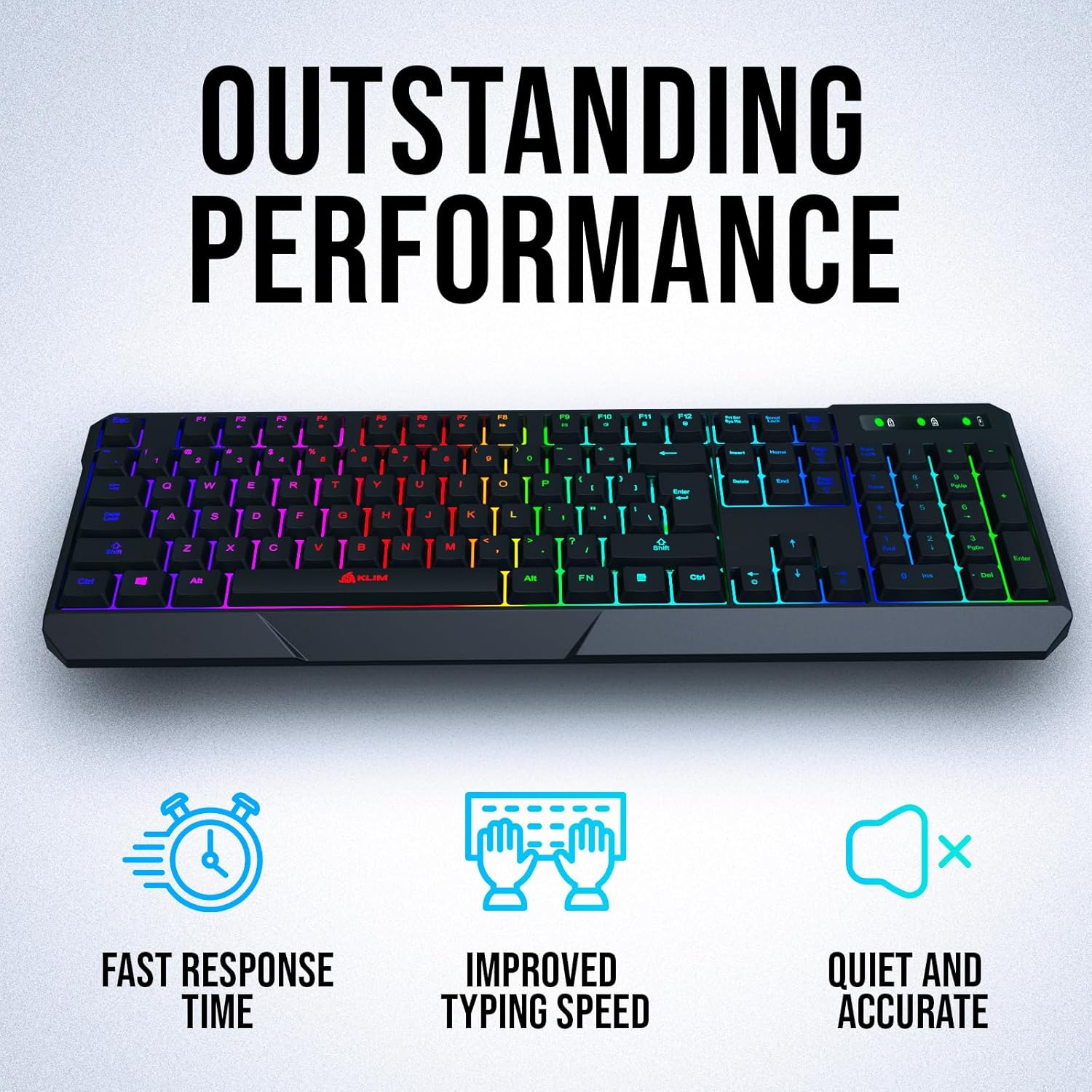 KLIM Chroma Wireless Gaming Keyboard RGB - Backlit Wireless Keyboard - Long-Lasting Rechargeable Battery - Quiet Water Resistant Ergonomic Keyboard - Teclado Gamer - PC PS5 PS4 Xbox One Mac - Black - Image 4