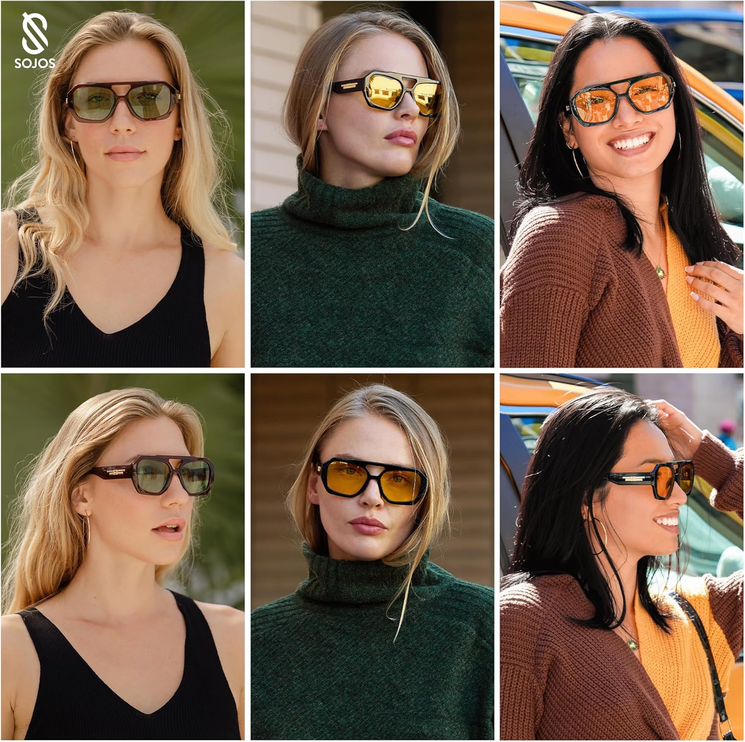 SOJOS Trendy Aviator Sunglasses for Womens Mens Polarized,Hexagonal Square Double Bridge Designer Inspired Sun Glasses SJ2288 ? - Image 2