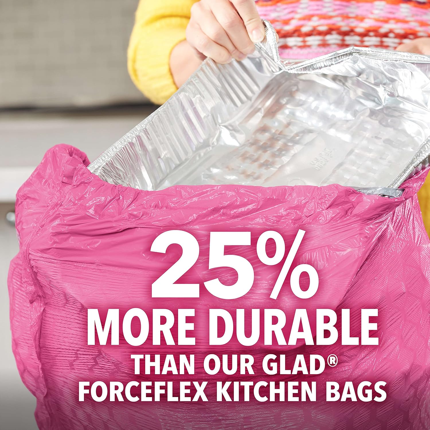 Glad ForceFlex MaxStrength Tall Kitchen Drawstring Trash Bags, 13 Gal, Cherry Blossom, 90 Ct (Package May Vary) - Image 2