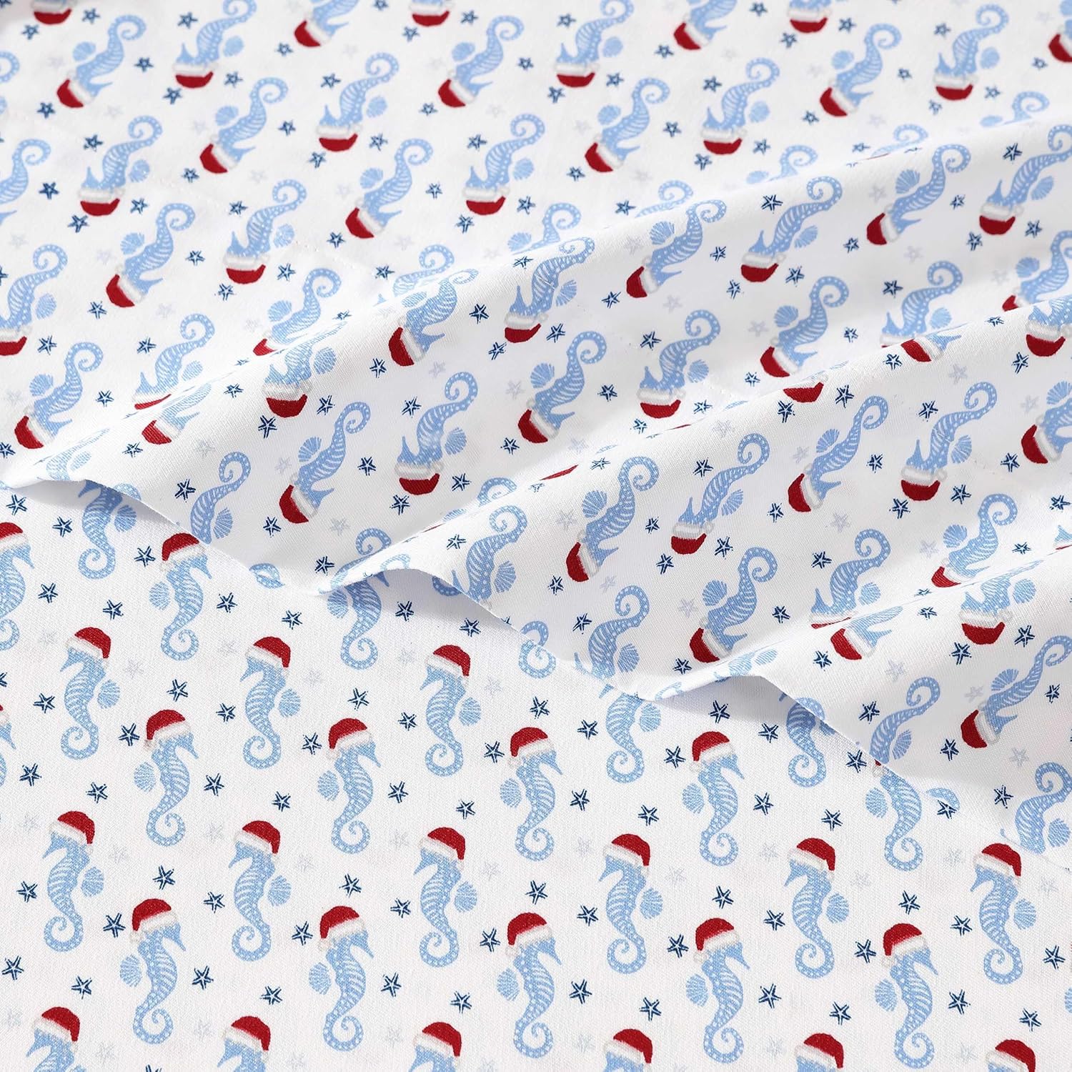 Nautica - Queen Sheet Set, Brushed Flannel Bedding Set, Soft & Cozy Home Decor, Oeko-Tex Certified (Holiday Seahorse Blue, Queen) ? ? ? ? ? - Image 5