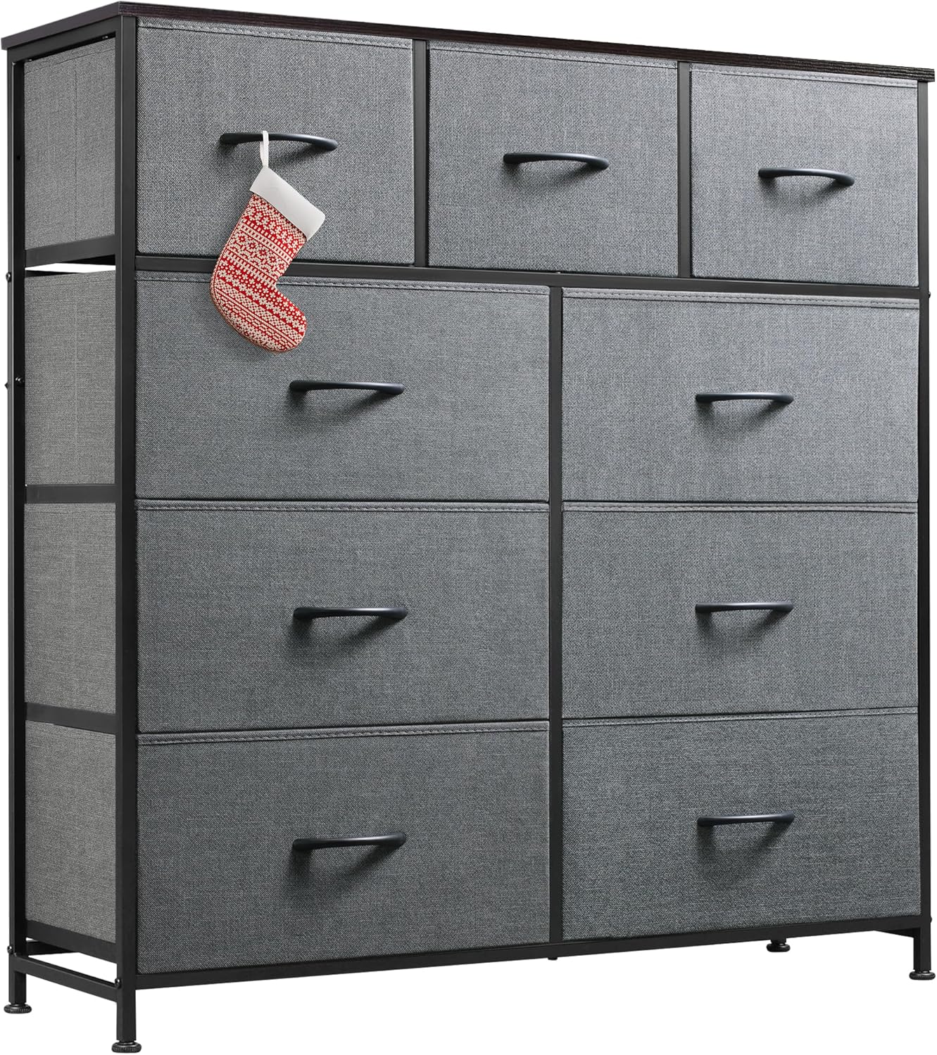 WLIVE 9-Drawer Dresser, Fabric Storage Tower for Bedroom, Hallway, Entryway, Closet, Tall Chest Organizer Unit with Fabric Bins, Steel Frame, Wood Top, Easy Pull Handle, Dark Grey ? ? ? ? ?