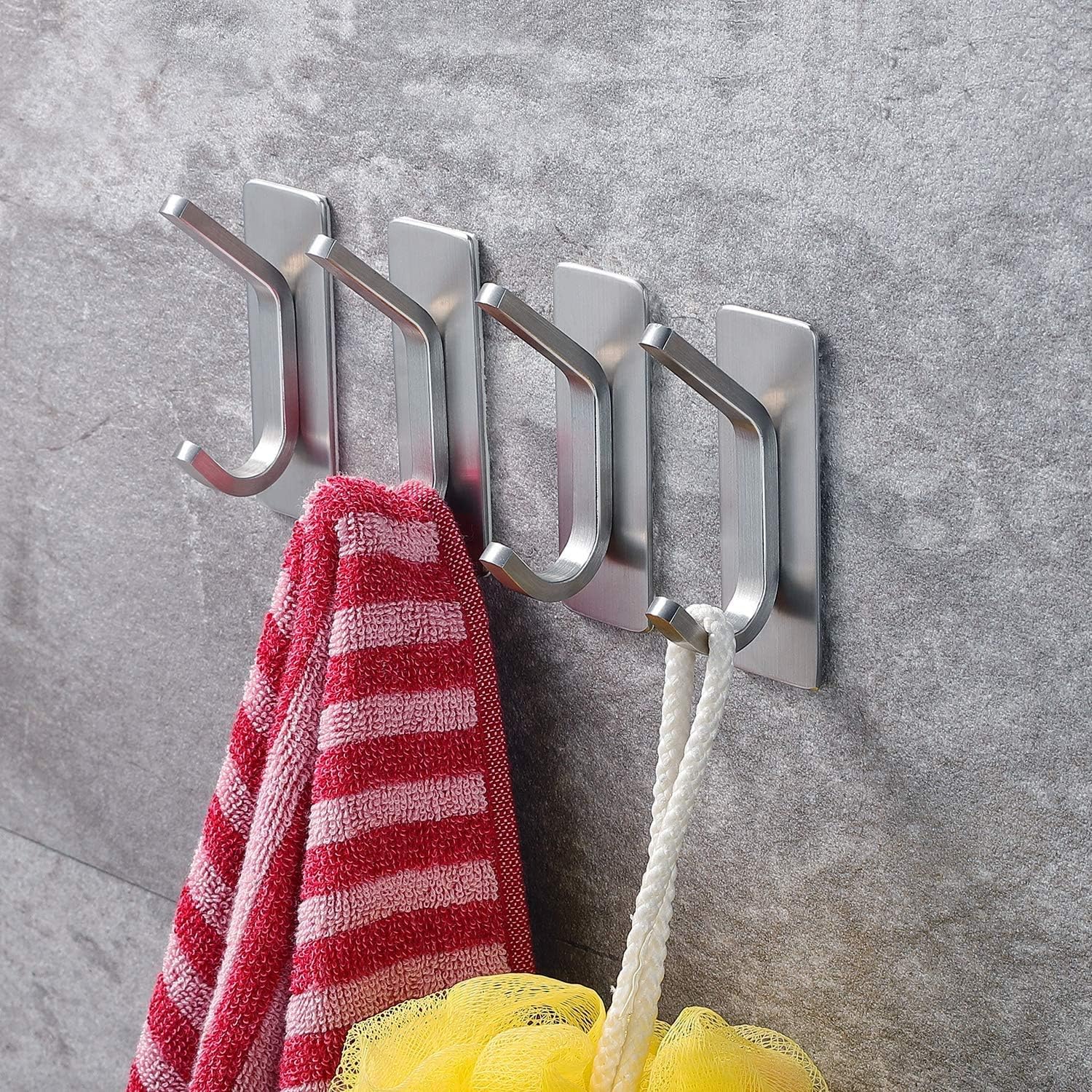 YIGII Towel Hook/Adhesive Hooks - Wall Hooks for Coat/Robe/Towels Stick on Bathroom/Kitchen 4-Pack, Stainless Steel ? ? ? ? ? - Image 2