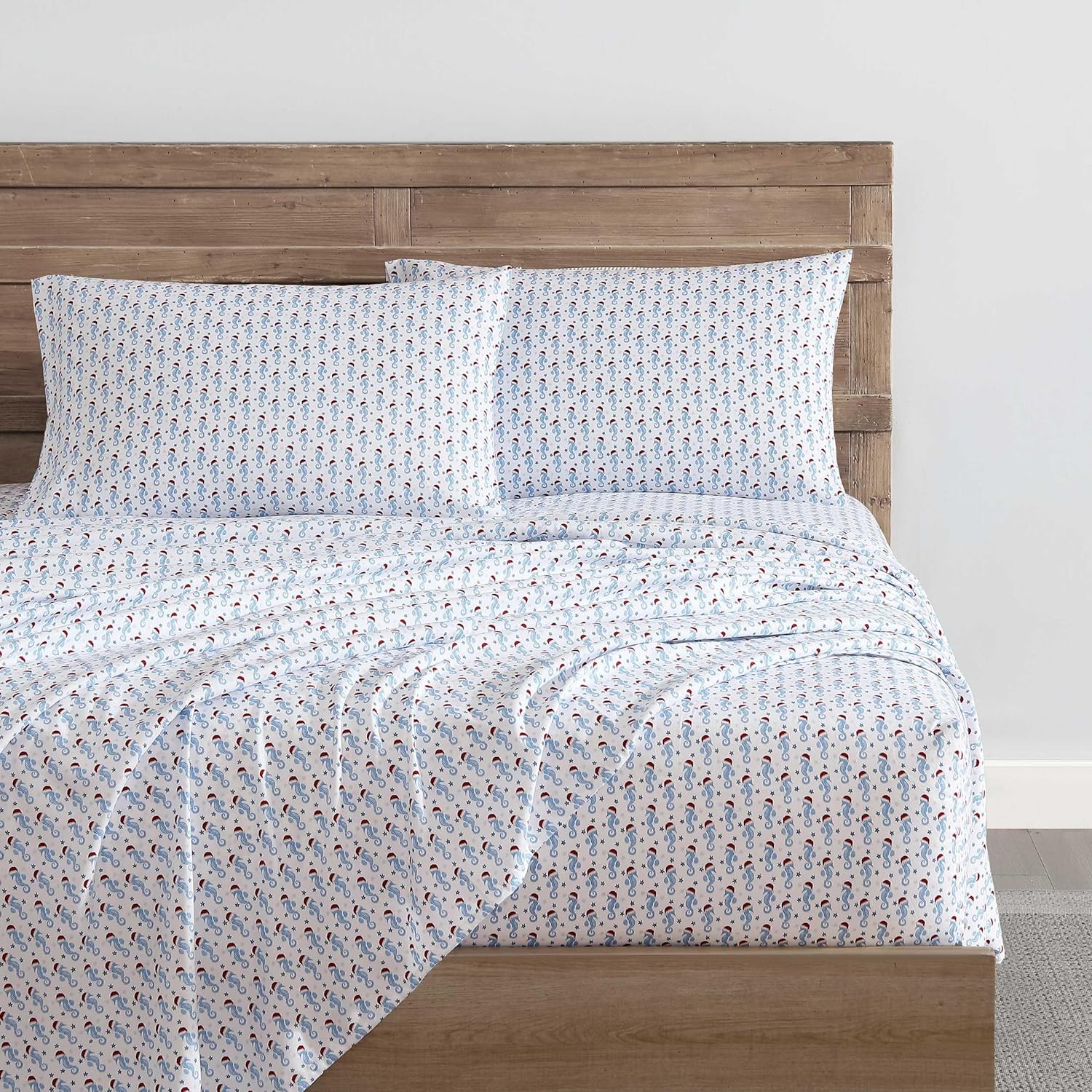 Nautica - Queen Sheet Set, Brushed Flannel Bedding Set, Soft & Cozy Home Decor, Oeko-Tex Certified (Holiday Seahorse Blue, Queen) ? ? ? ? ? - Image 4