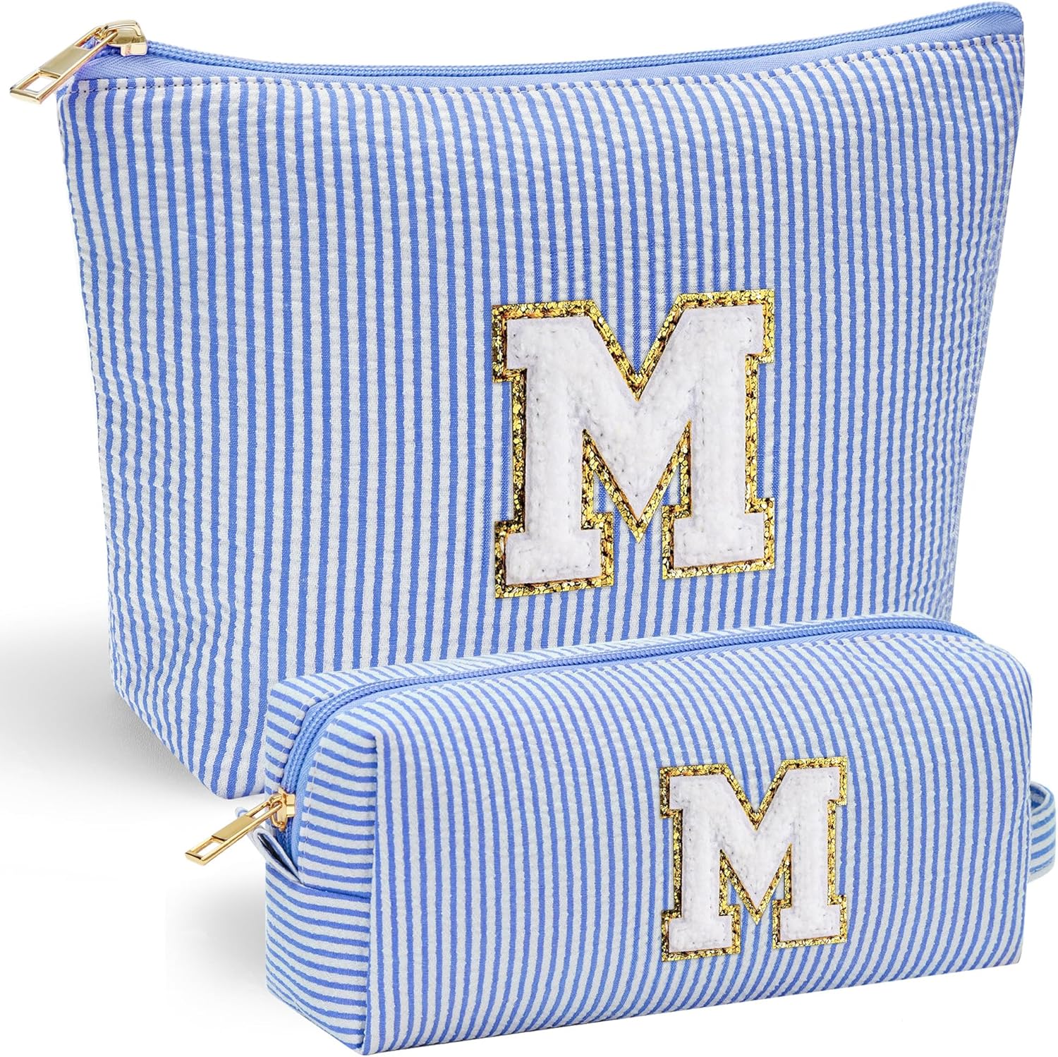 YOOLIFE Initial Makeup Bag | Makeup Bag | Travel Cosmetic Bag | Valentines Day Gifts for Girls | Teen Girl Gifts Trendy Stuff | Birthday Gifts for 4 5 6 7 8 9 10 11 12 13 Year Old Girls | Blue M