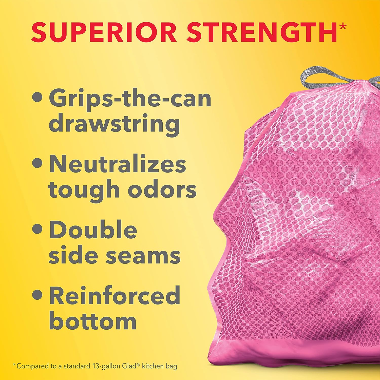 Glad ForceFlex MaxStrength Tall Kitchen Drawstring Trash Bags, 13 Gal, Cherry Blossom, 90 Ct (Package May Vary) - Image 4