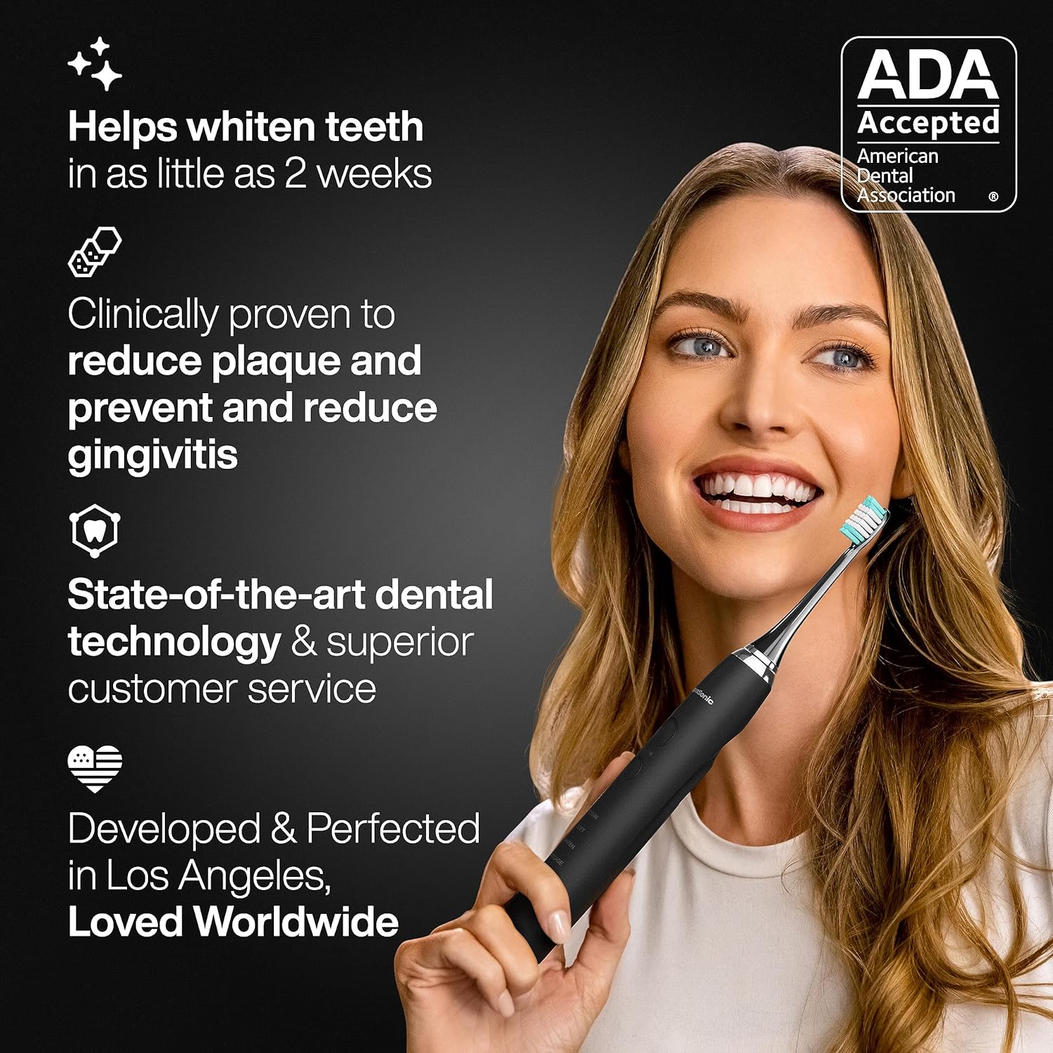 Aquasonic Black Series Ultra Whitening Toothbrush ? ADA Accepted Electric Toothbrush- 8 Brush Heads & Travel Case ? 40,000 VPM Electric Motor & Wireless Charging - 4 Modes w Smart Timer ? ? ? ? ? - Image 6