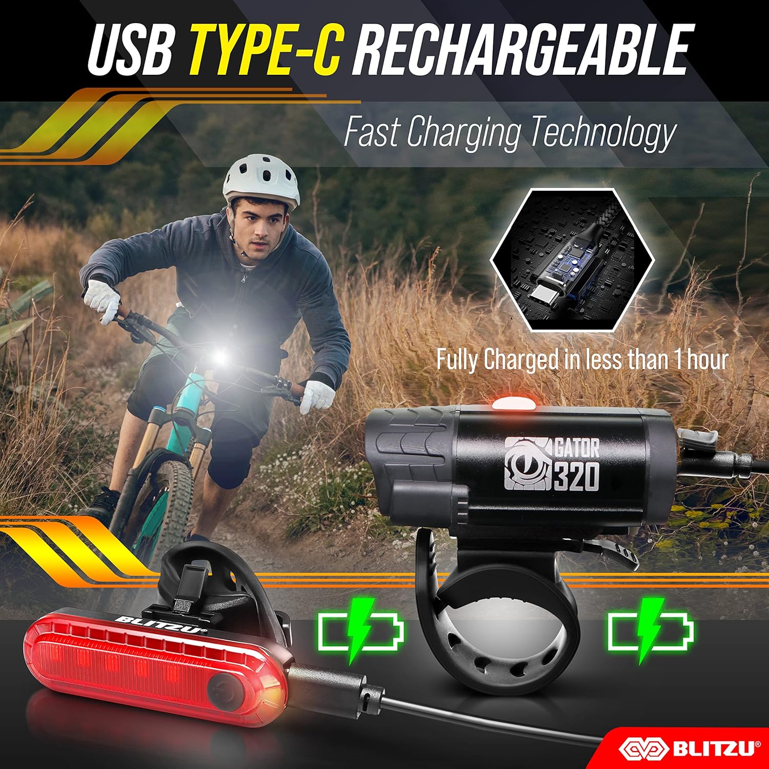 BLITZU Bike Lights, Bike Reflectors Front and Back. LED Rechargeable Headlight Rear Taillight & Bell Set Bicycle Accessories for Night Riding Men Women Kids. Gift for Dad, Mom, Boys, Girls ? ? ? ? ? - Image 3