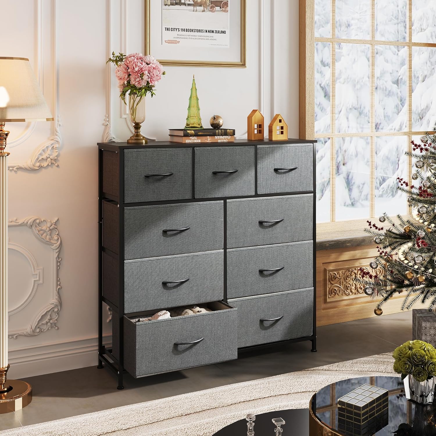 WLIVE 9-Drawer Dresser, Fabric Storage Tower for Bedroom, Hallway, Entryway, Closet, Tall Chest Organizer Unit with Fabric Bins, Steel Frame, Wood Top, Easy Pull Handle, Dark Grey ? ? ? ? ? - Image 2