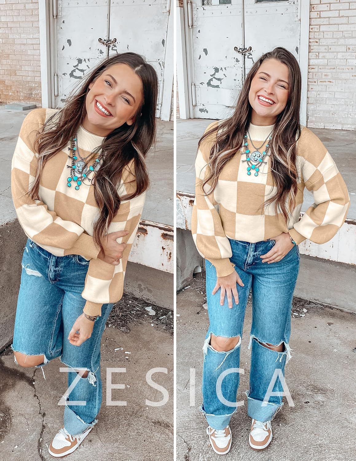 ZESICA Women's Fall Fashion Turtleneck Long Sleeve Striped Ribbed Knit Loose Pullover Sweater Tops ? ? ? ? ? - Image 5