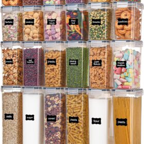 Airtight Food Storage Containers with Lids, Vtopmart 24 pcs Plastic Kitchen and Pantry Organization Canisters for Cereal, Dry Food, Flour and Sugar, BPA Free, Includes 24 Labels?Black ?   ?   ?  ?   ?