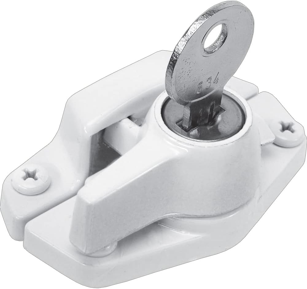 Prime-Line U 9928 Keyed Sash Lock ?Security Lock Only Unlocks With Key ? For Aluminum, Vinyl or Wood Double-Hung Windows ? 2? Hole Centers ? Heavy-Duty Zinc Diecast, White (Single Pack)