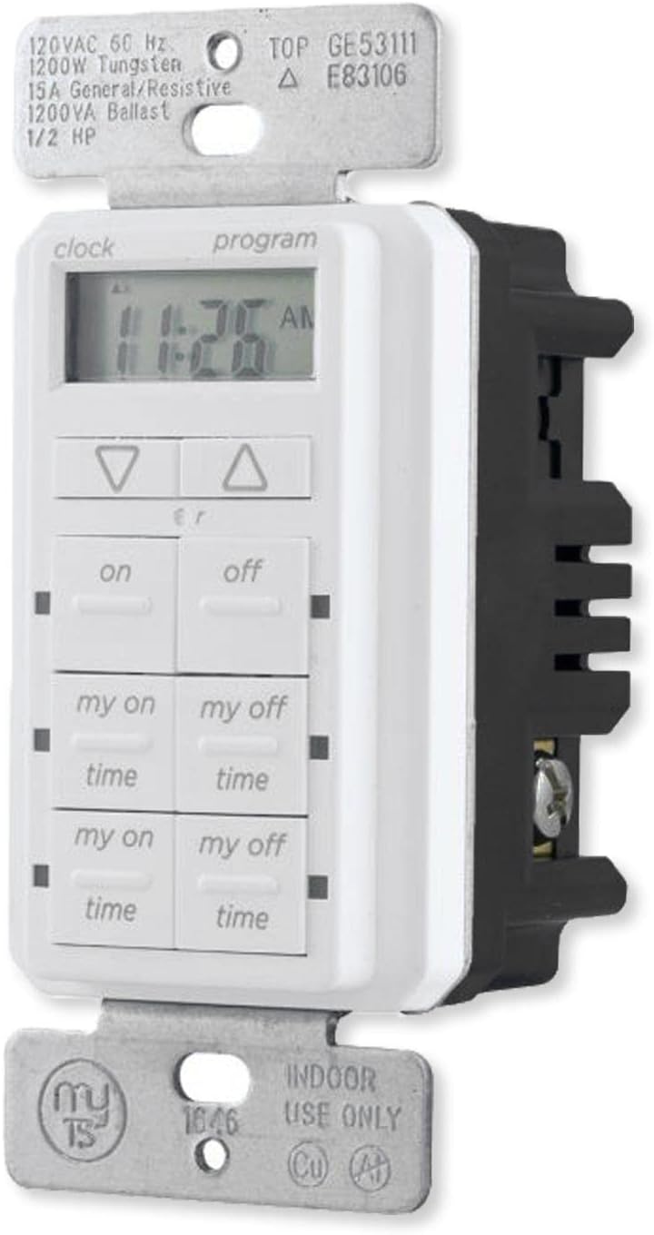 myTouchSmart In-Wall Digital Timer, 4 Programmable On/Off Buttons, 2 Easy On/Off Buttons, 24 Hour Daily Cycles, Blue LED Indicators, with Battery Backup, for Indoor/Outdoor Lights, Fans, 26893 - Image 2