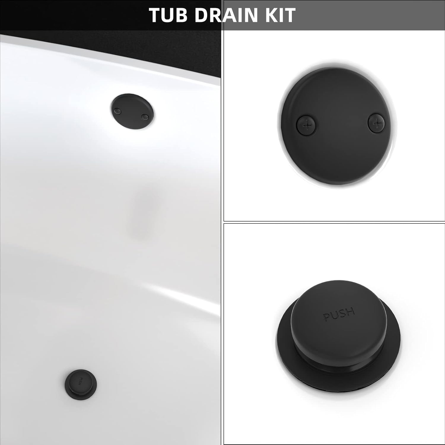Matte Black Bath Tub Drain and Overflow Kit, Universal All Metal Tip-Toe Bathtub Drain Replacement Kit with Fine/Coarse Thread - Image 2