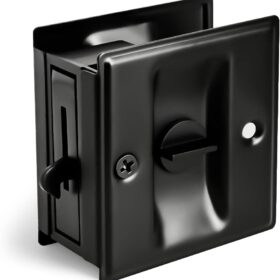 HOMOTEK Privacy Sliding Door Lock with Pull - Replace Old Or Damaged Pocket Locks Hardware Quickly and Easily, 2-3/4?x2-1/2?, for 1-3/8? Thickness Door, Black