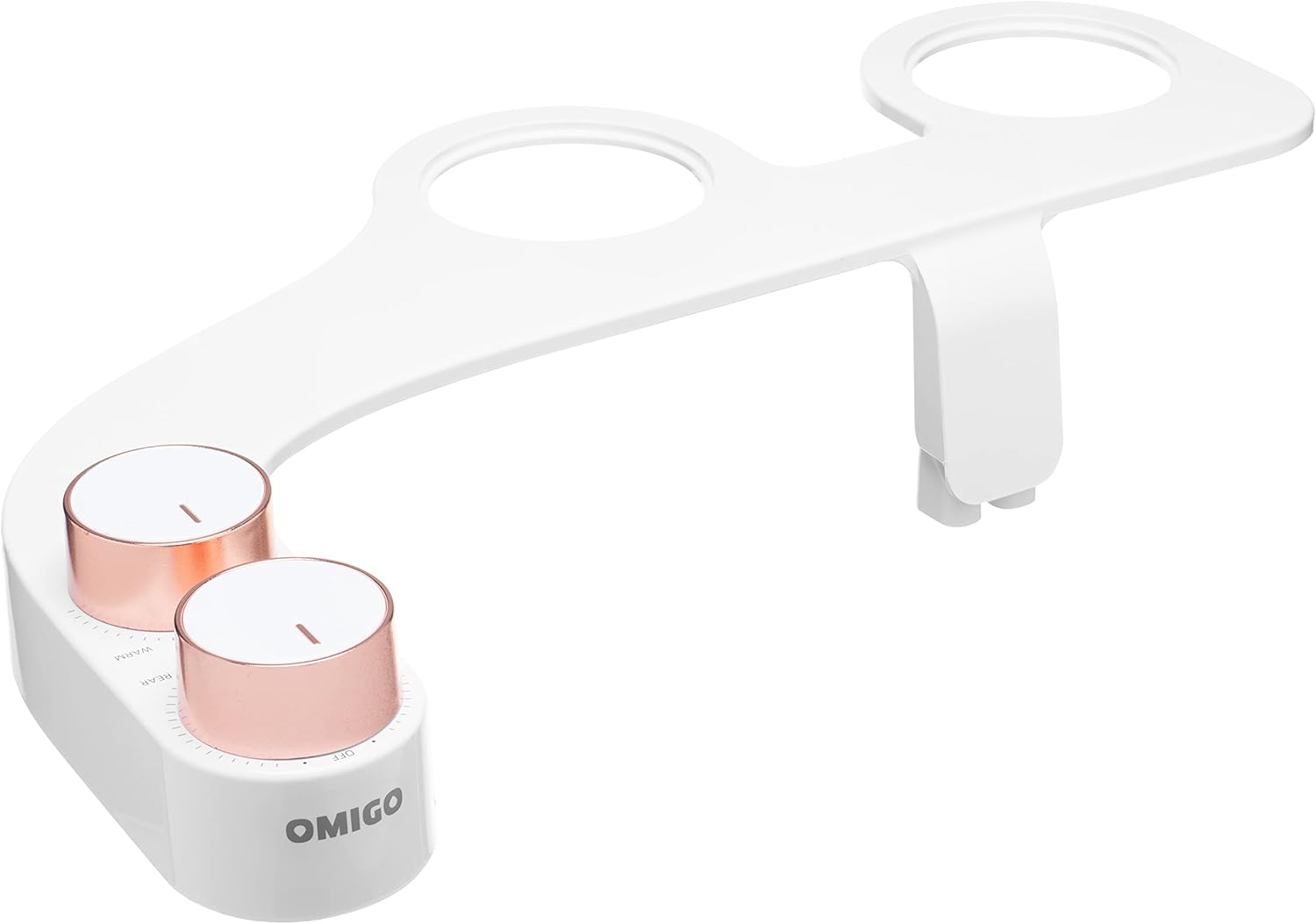 Omigo Element Bidet Attachment Non-Electric Thin Modern Design, Dedicated Rear and Front Self-Cleaning Nozzles with Pressure Control Dial (Dual Temp, Copper)
