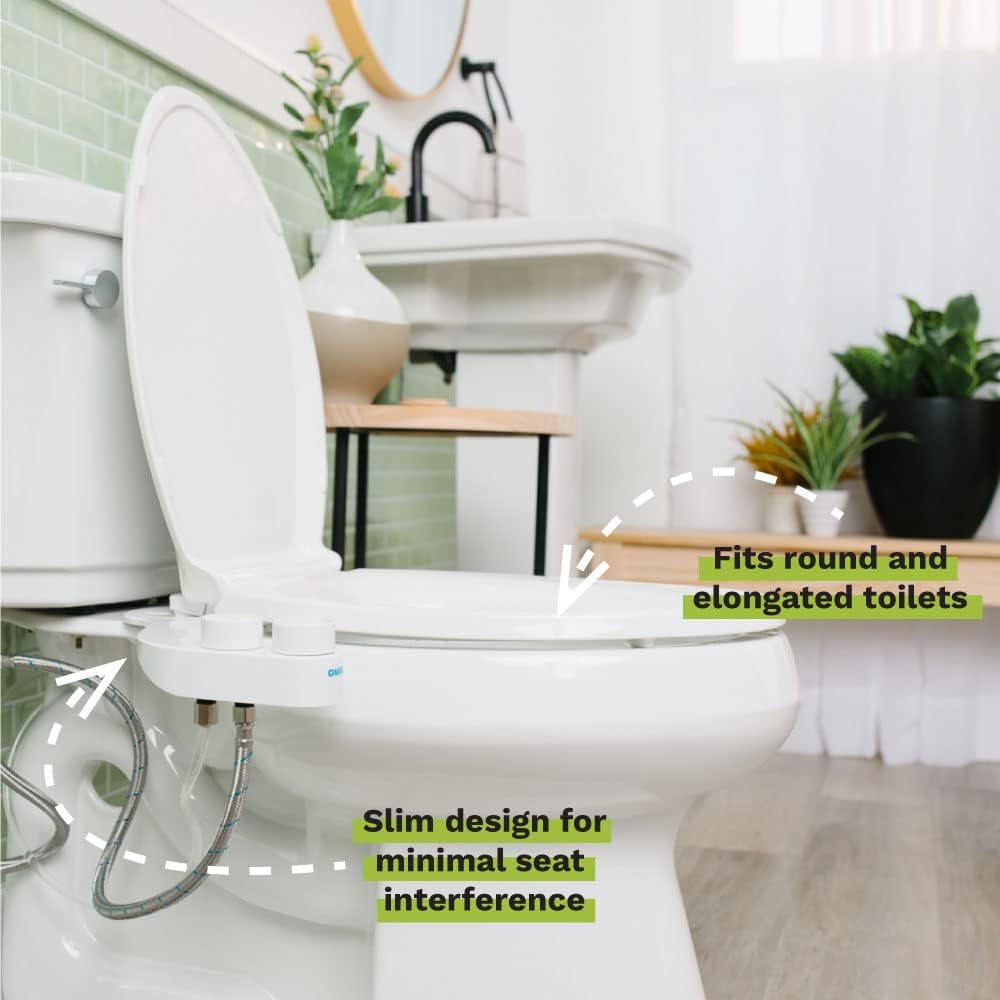 Omigo Element Bidet Attachment Non-Electric Thin Modern Design, Dedicated Rear and Front Self-Cleaning Nozzles with Pressure Control Dial (Dual Temp, Copper) - Image 2