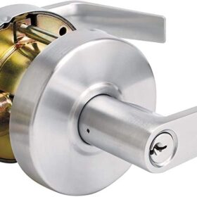 Master Lock Keyed Entry Door Lock, Brushed Chrome Finish Commercial Door Handle, Interior or Exterior Lever Style Locking Door Handle, SLCHKE26D