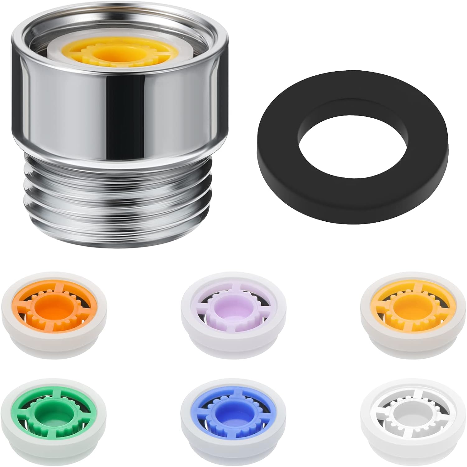 Honoson 7 Shower Flow Reducer Limiter Set Water Flow Saver Adapter Set Flow Reducer Limiter 1/2 Inch Flow Restrictor Control Valve for Fixed Shower Head Handheld Shower 1.2/1.5/1.8/2/ 2.2/2.5 GPM
