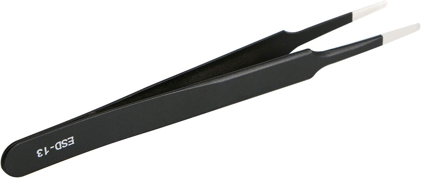 Aoje-Link ESD-13 Professional Anti-Static Precision Technology Tweezers, Non-magnetic Flat and Round, Stainless Steel Plastic Coated, Full Length 120mm, Black, 2pcs - Image 3