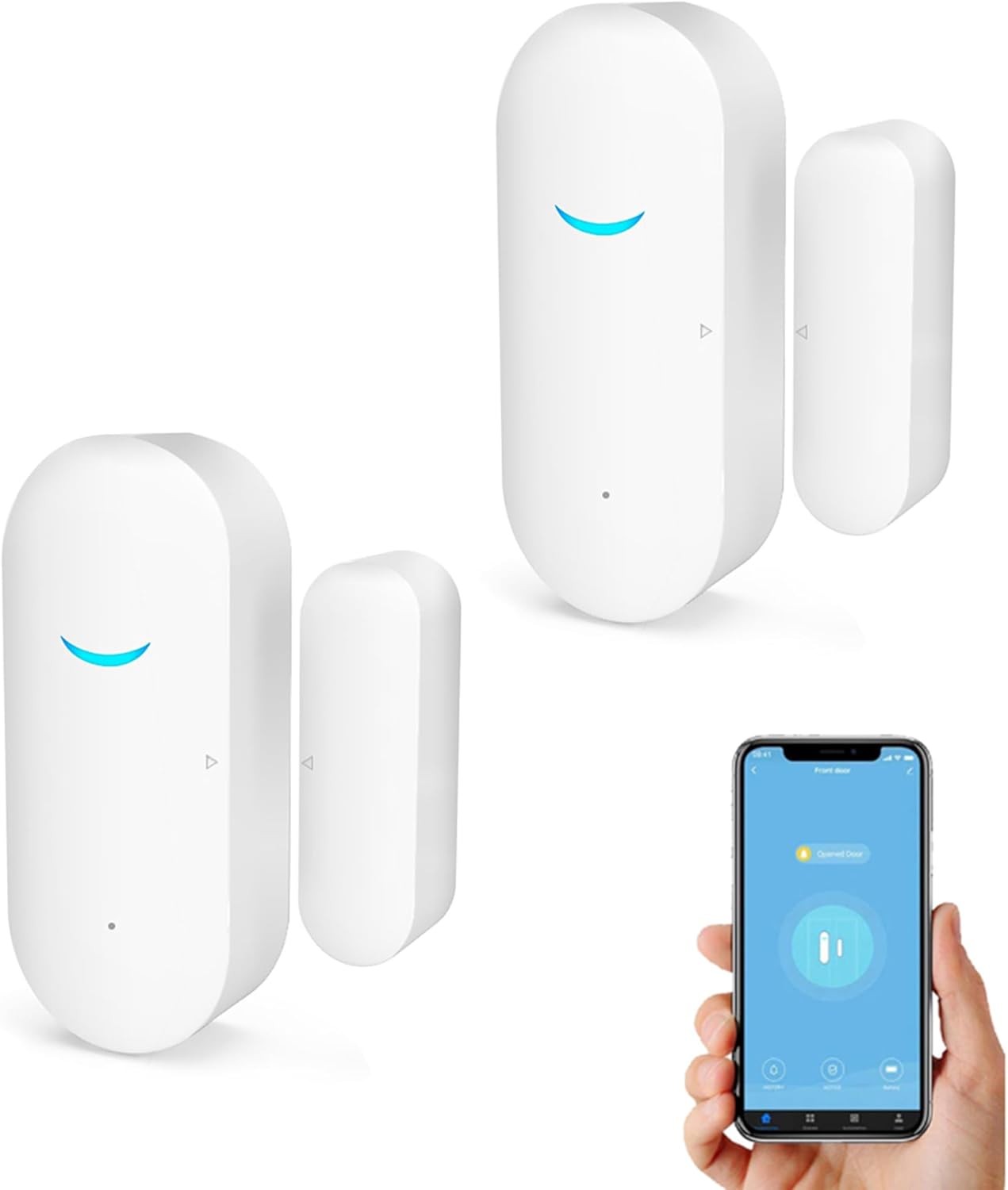2 Pack WiFi Wireless Door Window Sensor,TUYA Smart Alarm with Free Notification APP Control Home Security Alarm System, Compatible with Alexa, Google Home, Siri